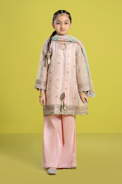 3 PIECE EMBROIDERED YARN DYED SUIT | MKS-EF24-32 Kids MKS2432-023-PNK