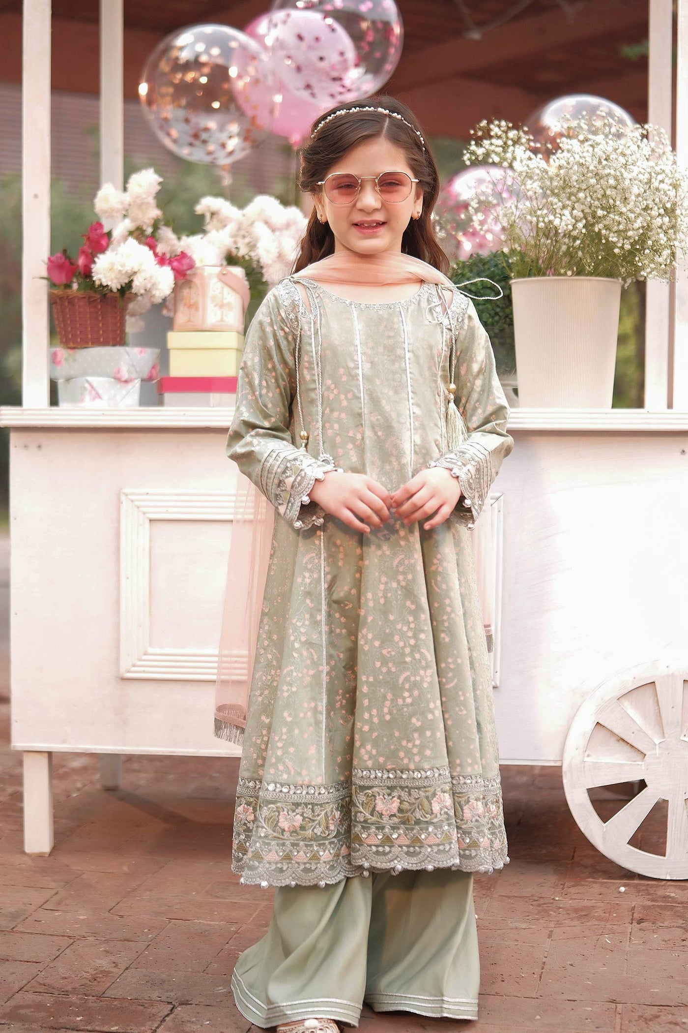 3 Piece Embroidered Cotton Satin Suit