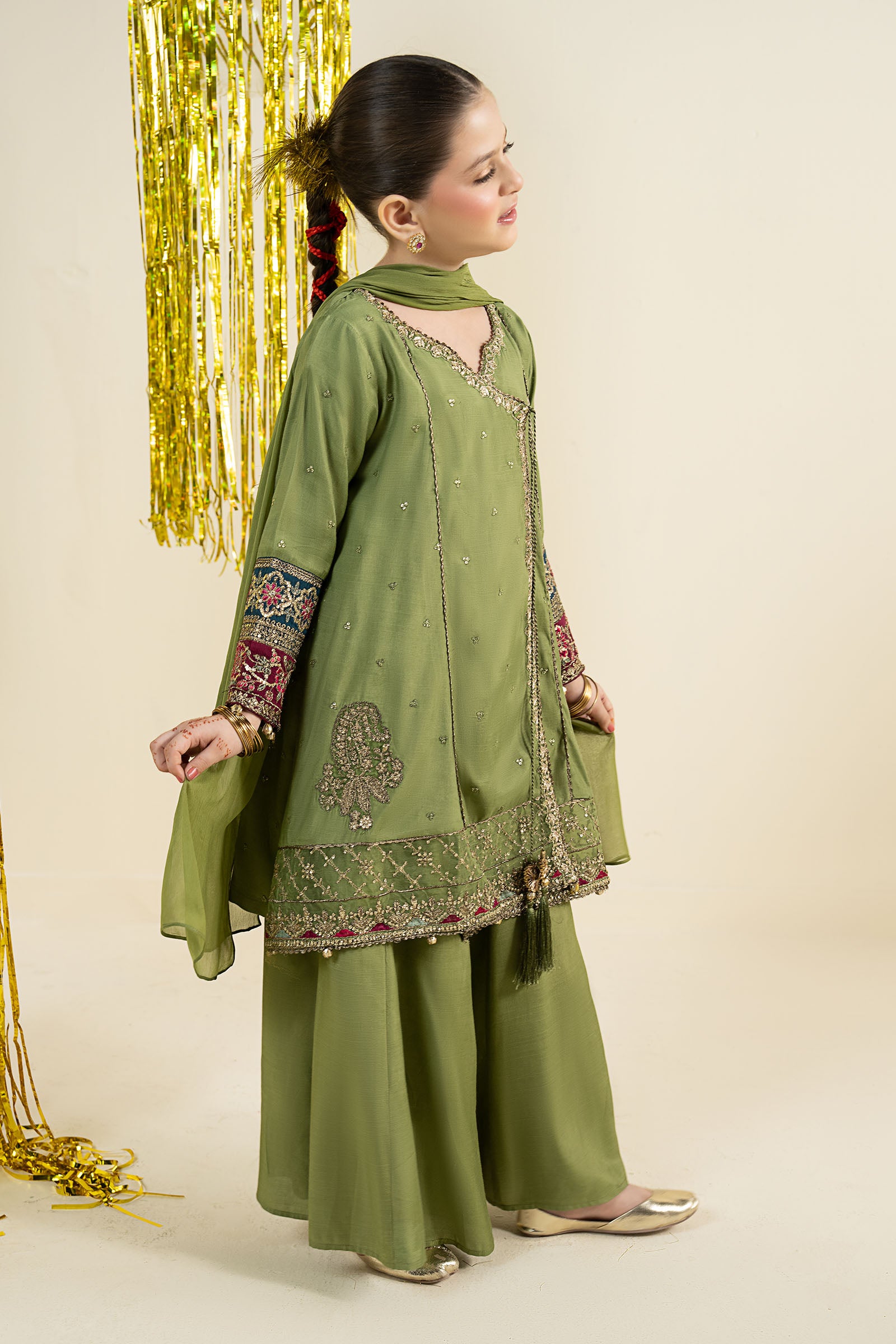 3 Piece Embroidered Raw Silk Suit