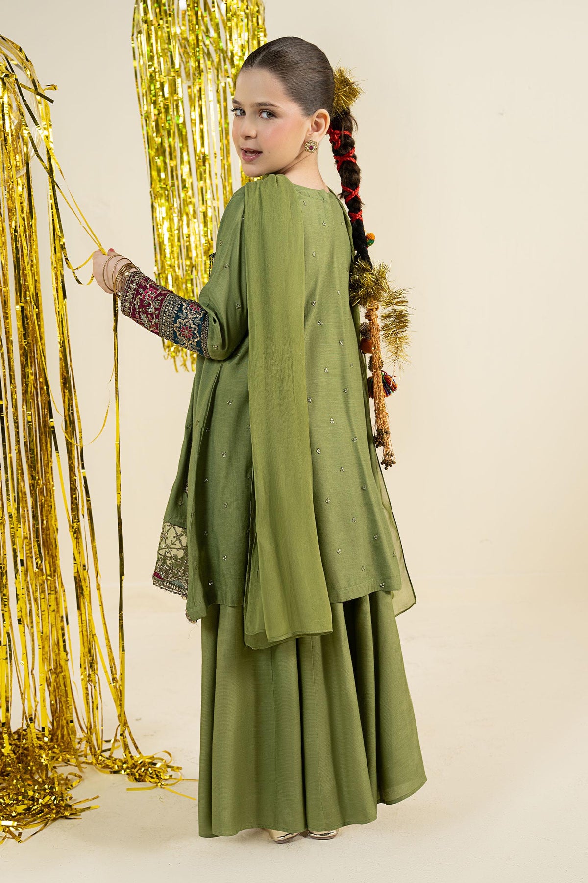 3 Piece Embroidered Raw Silk Suit