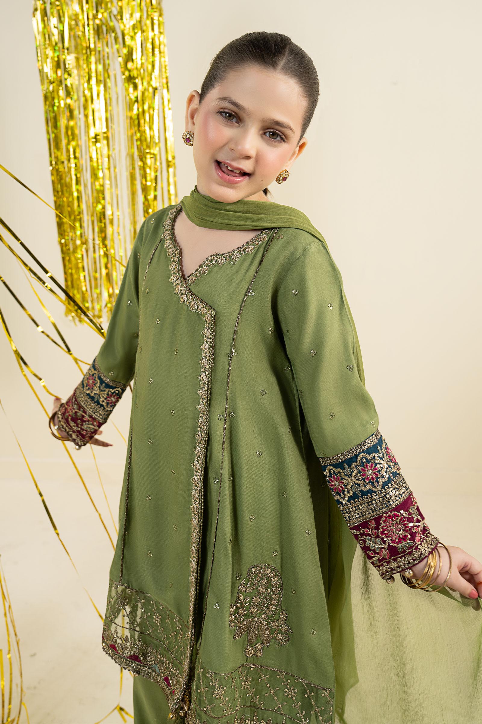 3 Piece Embroidered Raw Silk Suit