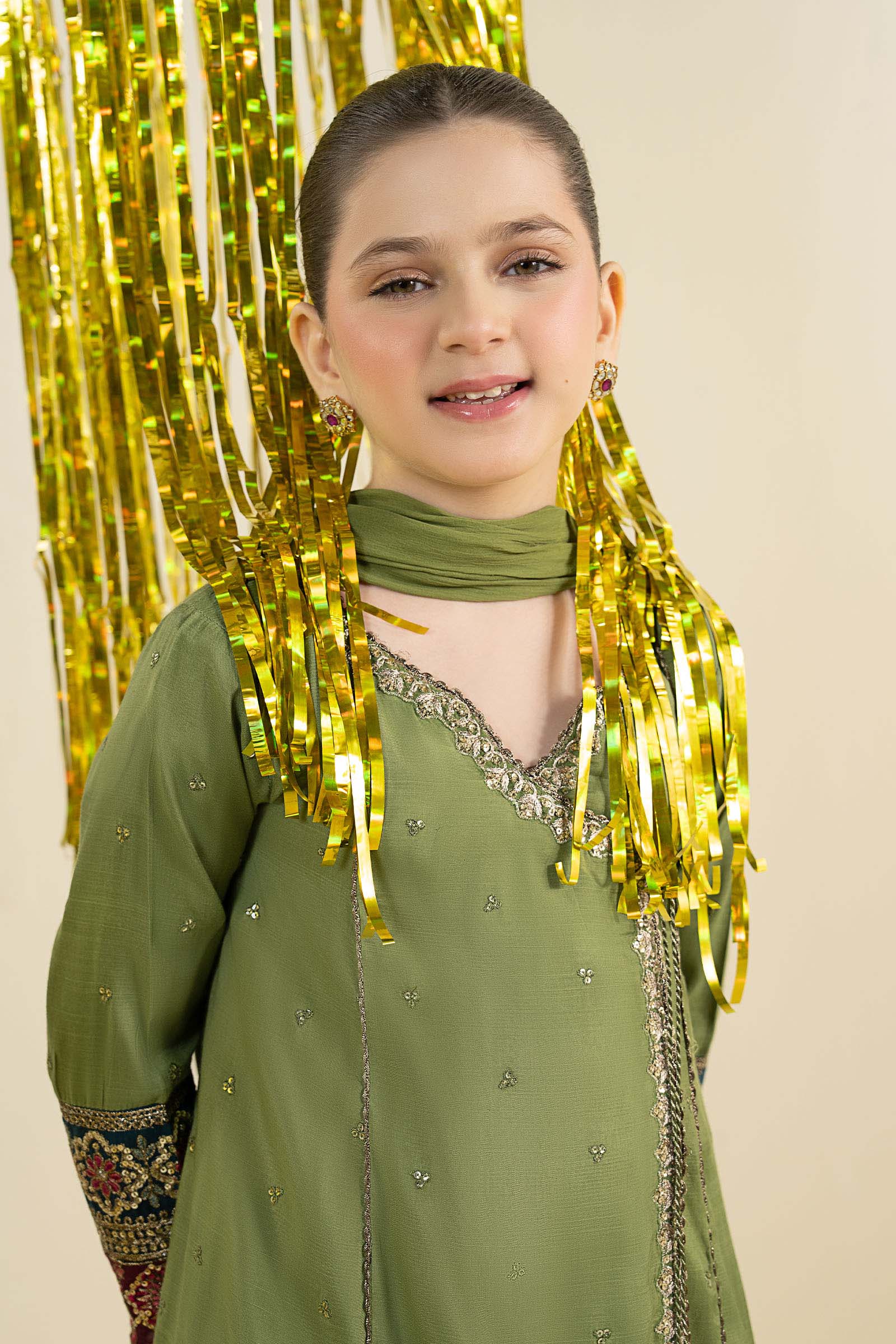 3 Piece Embroidered Raw Silk Suit