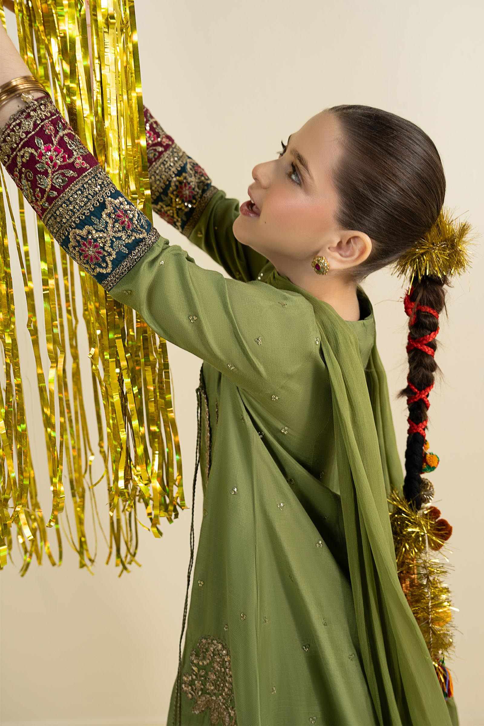 3 Piece Embroidered Raw Silk Suit