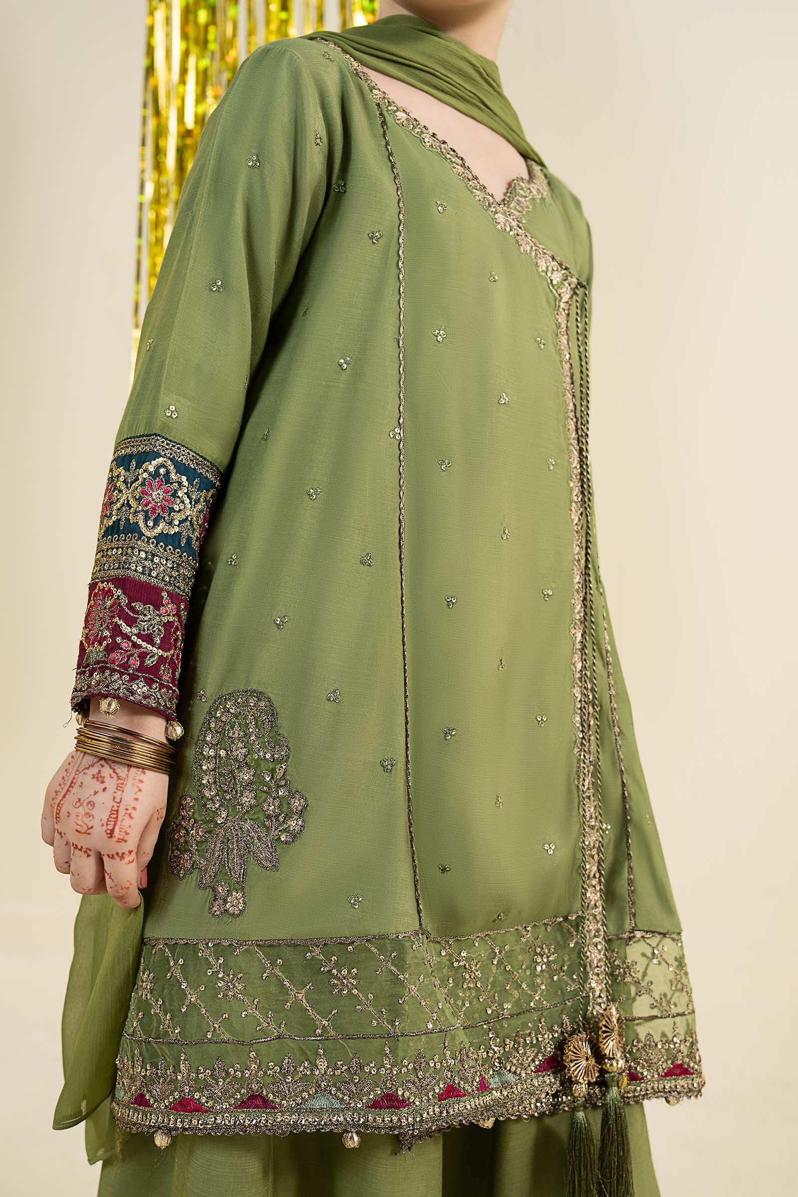 3 Piece Embroidered Raw Silk Suit