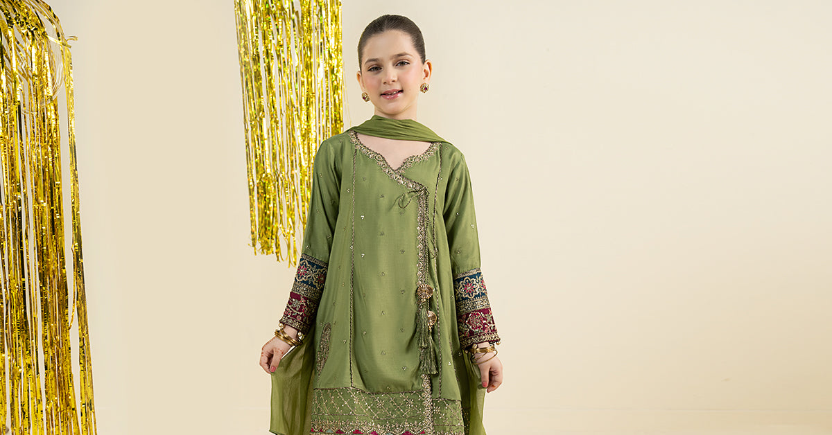 3 Piece Embroidered Raw Silk Suit