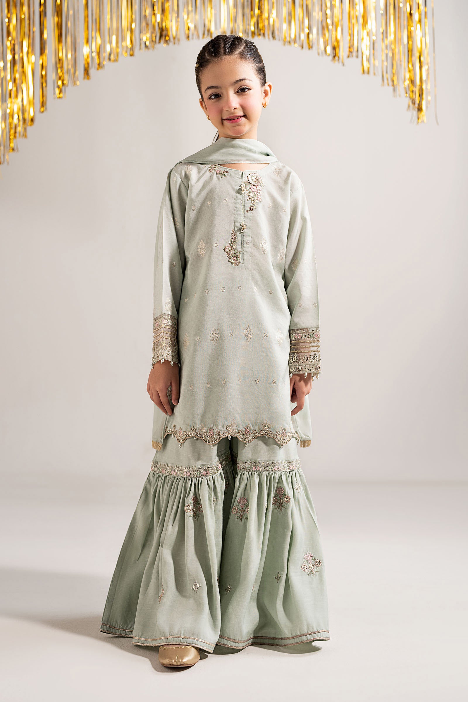 3 Piece Embroidered Staple Lurex Suit