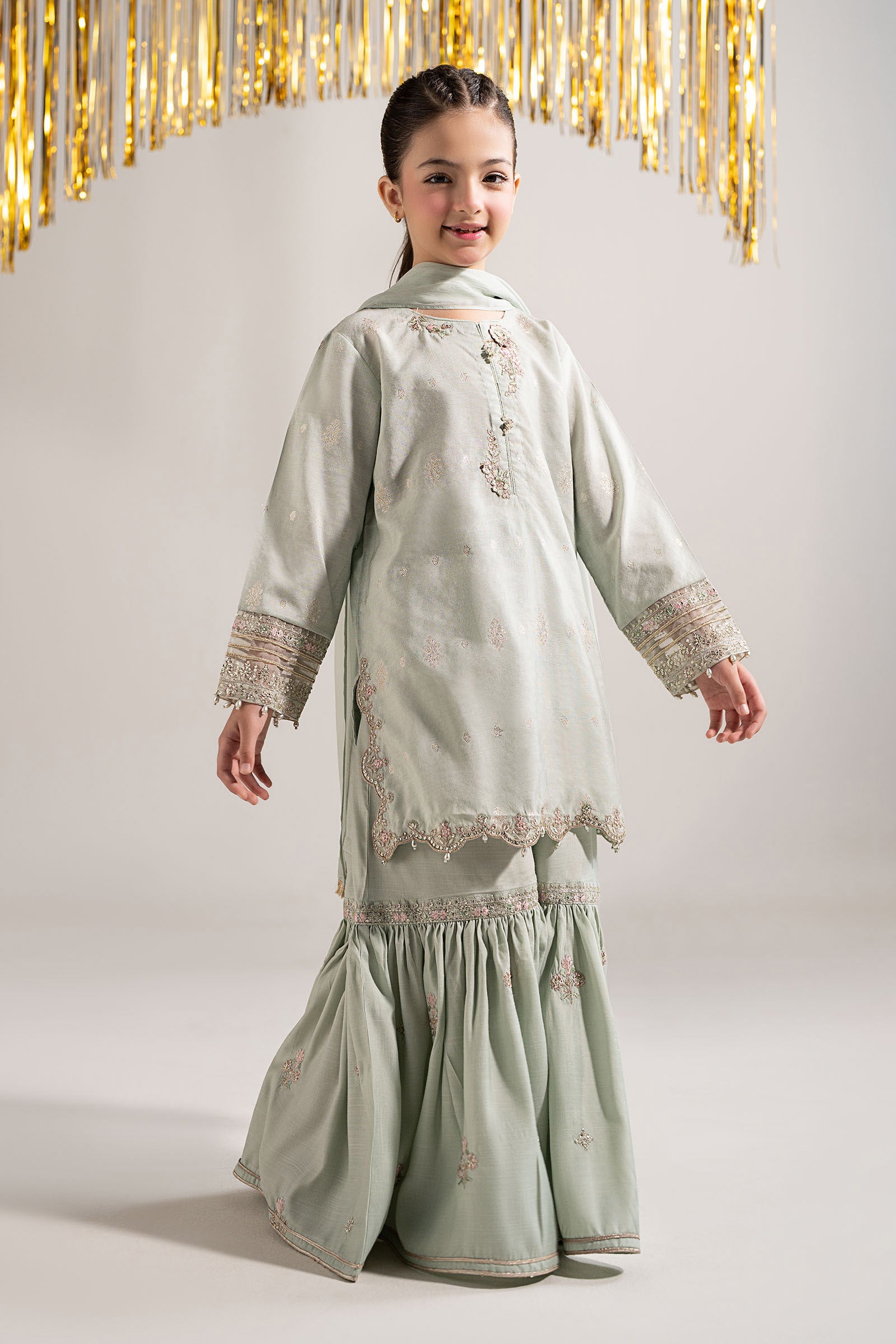 3 Piece Embroidered Staple Lurex Suit
