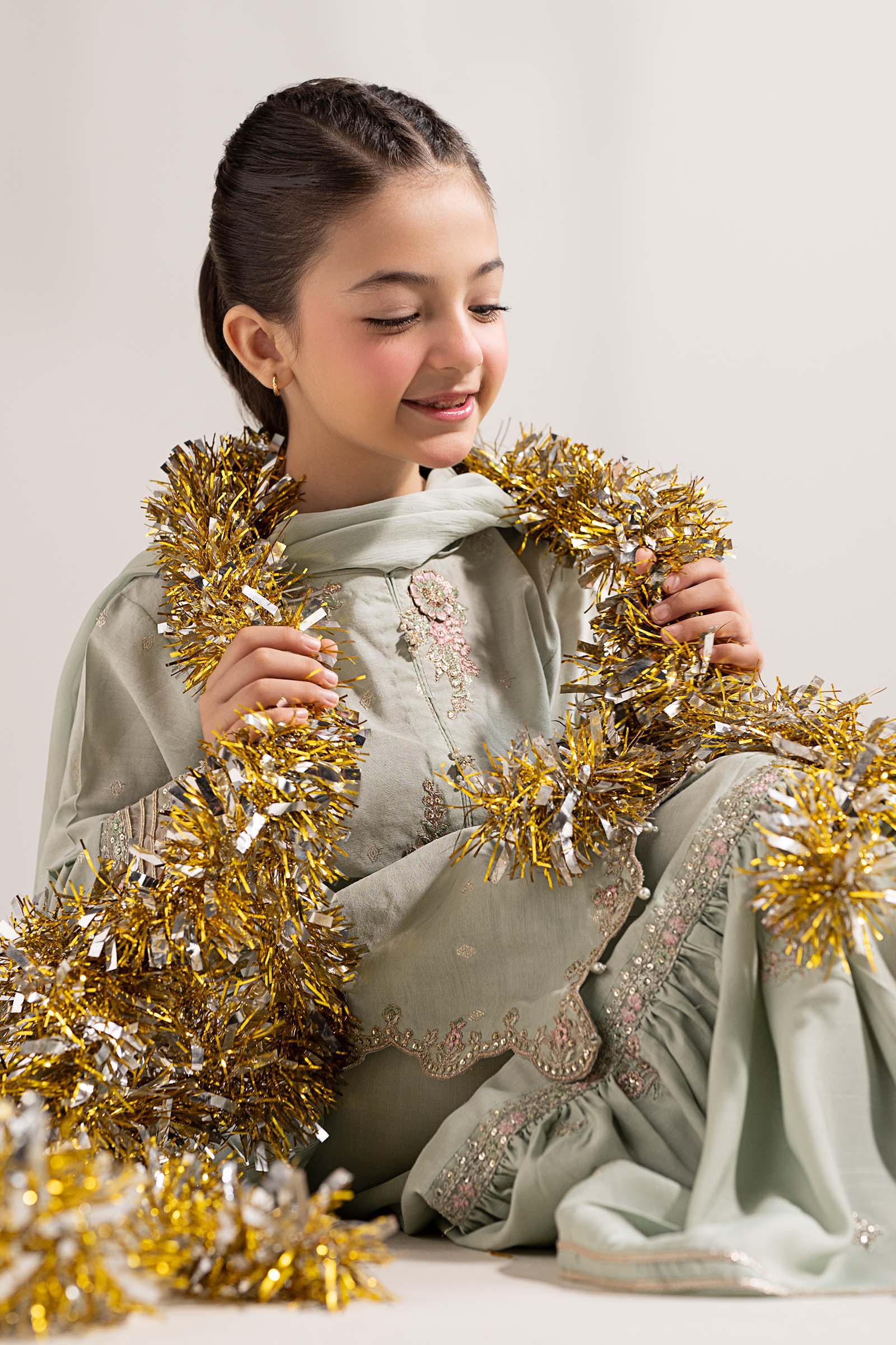 3 Piece Embroidered Staple Lurex Suit