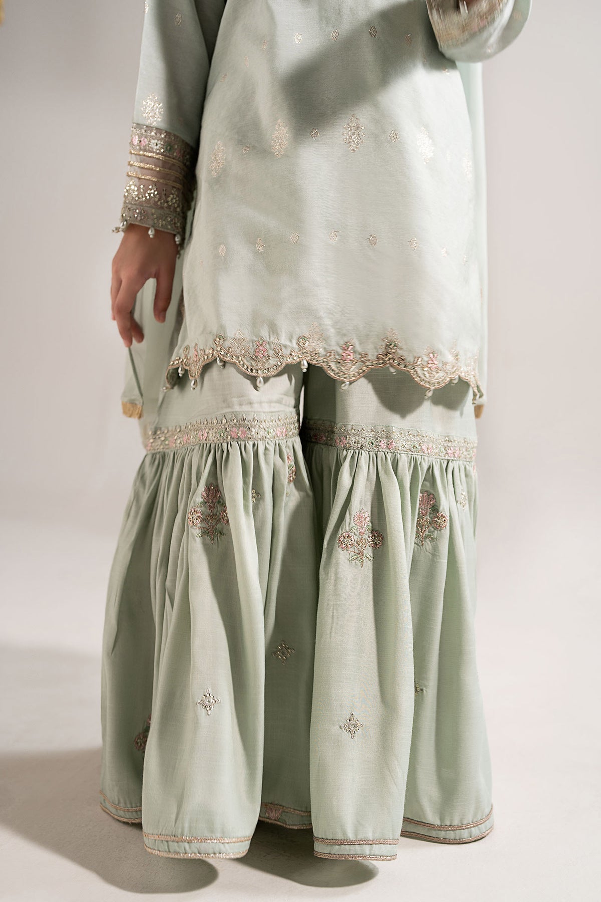 3 Piece Embroidered Staple Lurex Suit