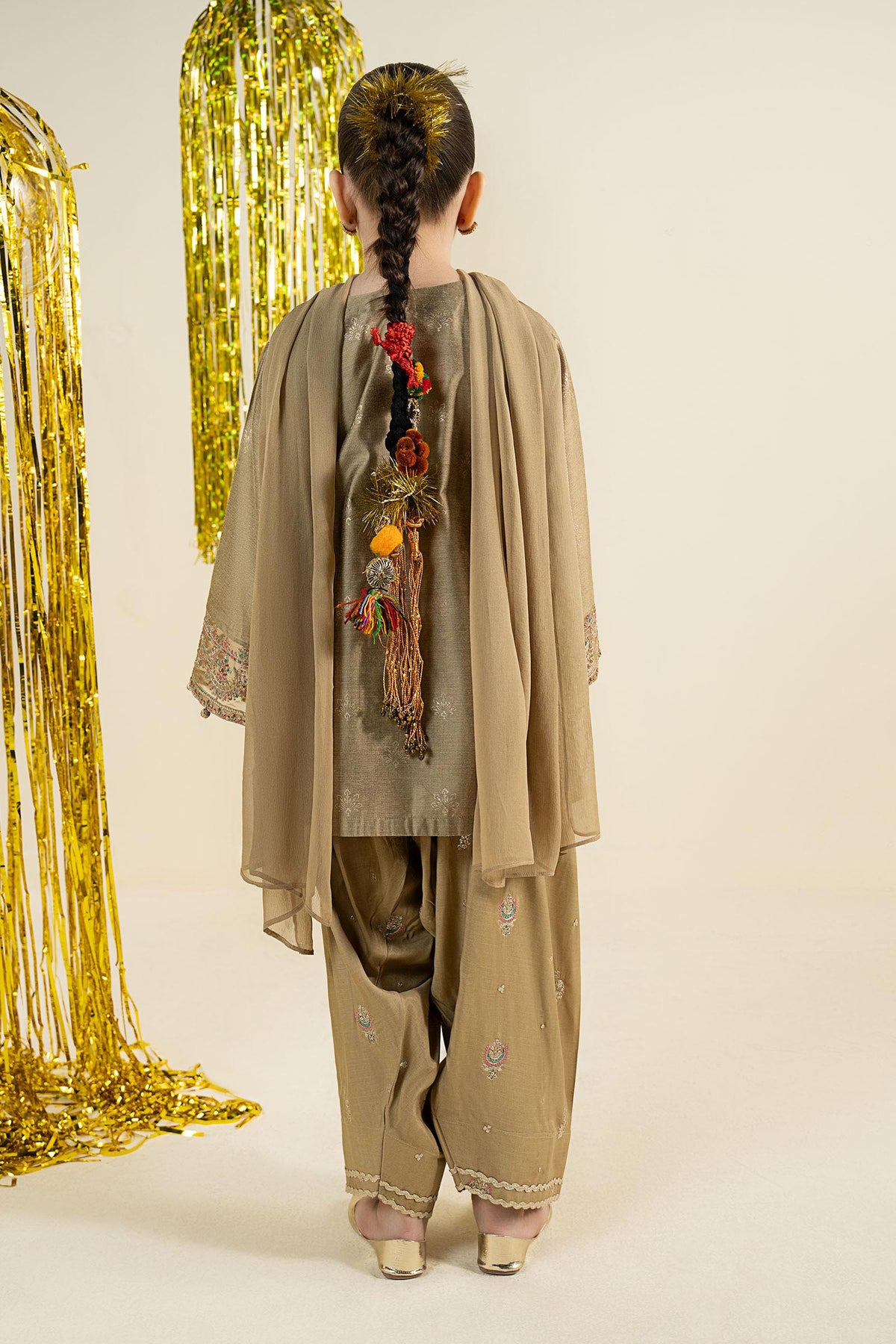 3 Piece Embroidered Black Warp Silk Suit