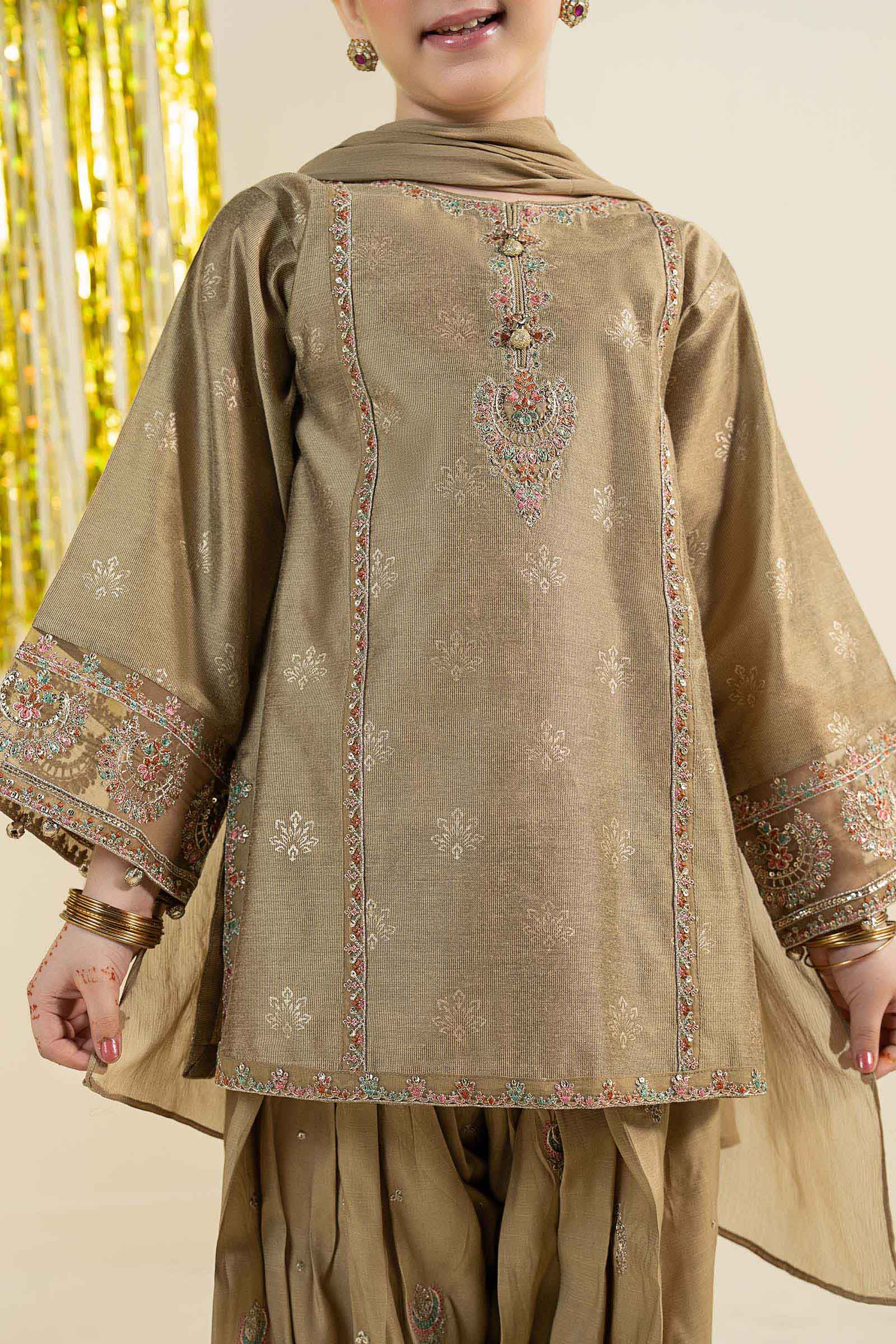 3 Piece Embroidered Black Warp Silk Suit