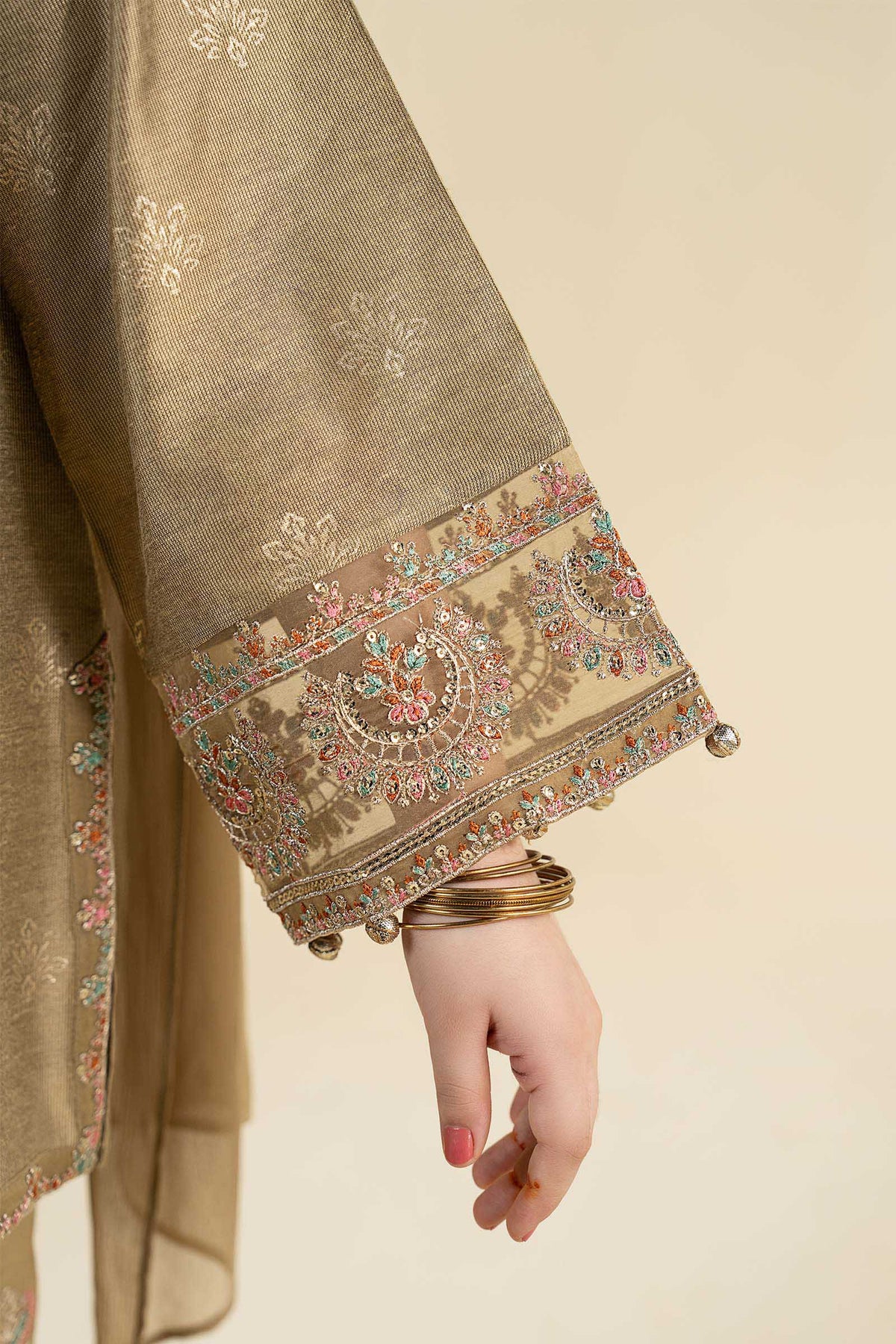 3 Piece Embroidered Black Warp Silk Suit