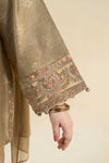 3 Piece Embroidered Black Warp Silk Suit