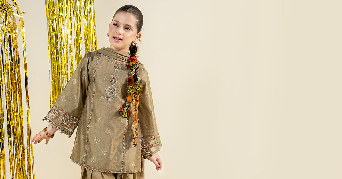 3 Piece Embroidered Black Warp Silk Suit