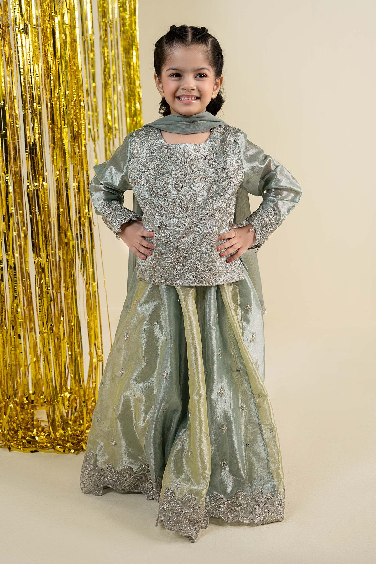 3 Piece Embroidered Tissue Suit