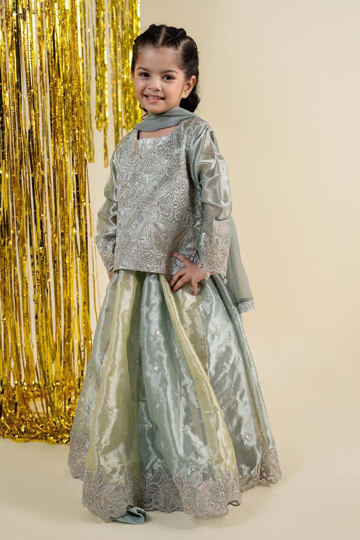3 Piece Embroidered Tissue Suit