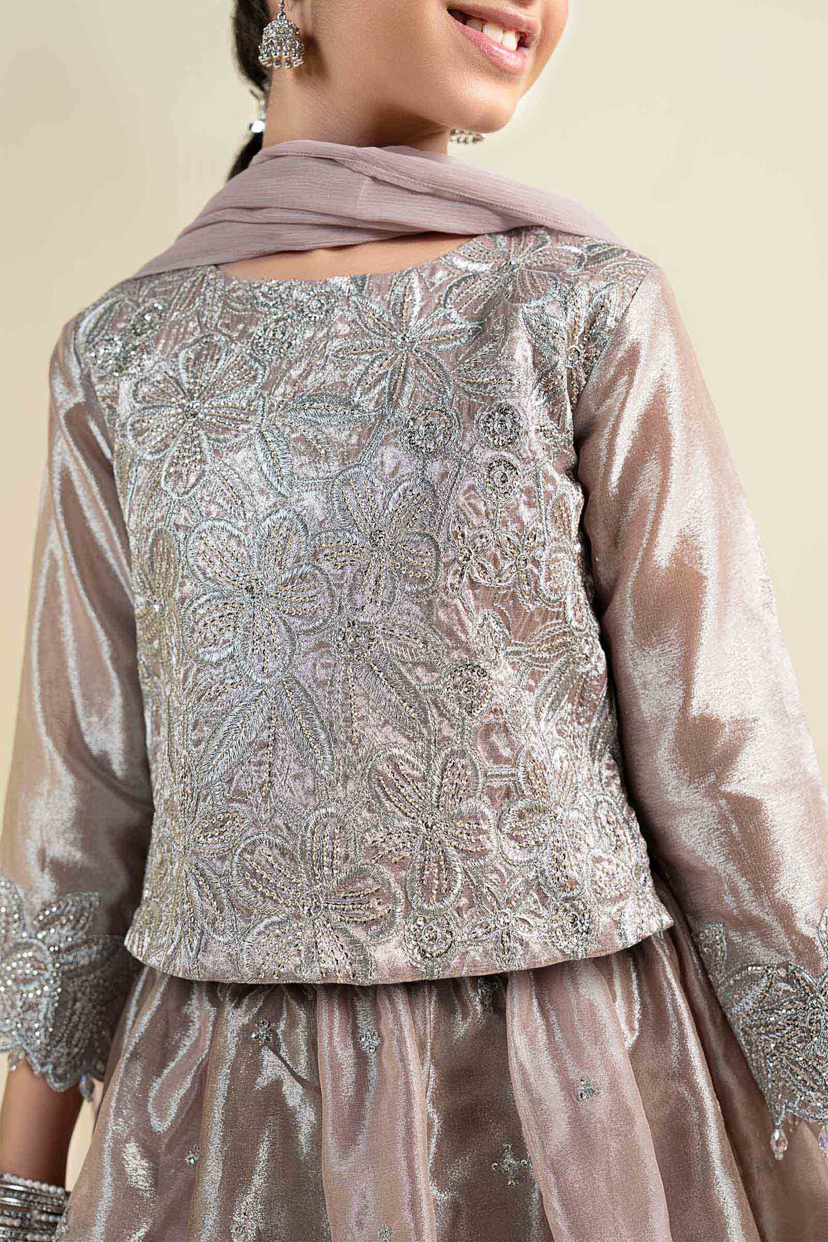 3 Piece Embroidered Tissue Suit