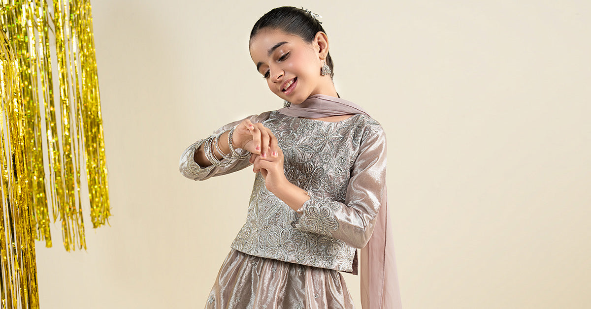 3 Piece Embroidered Tissue Suit