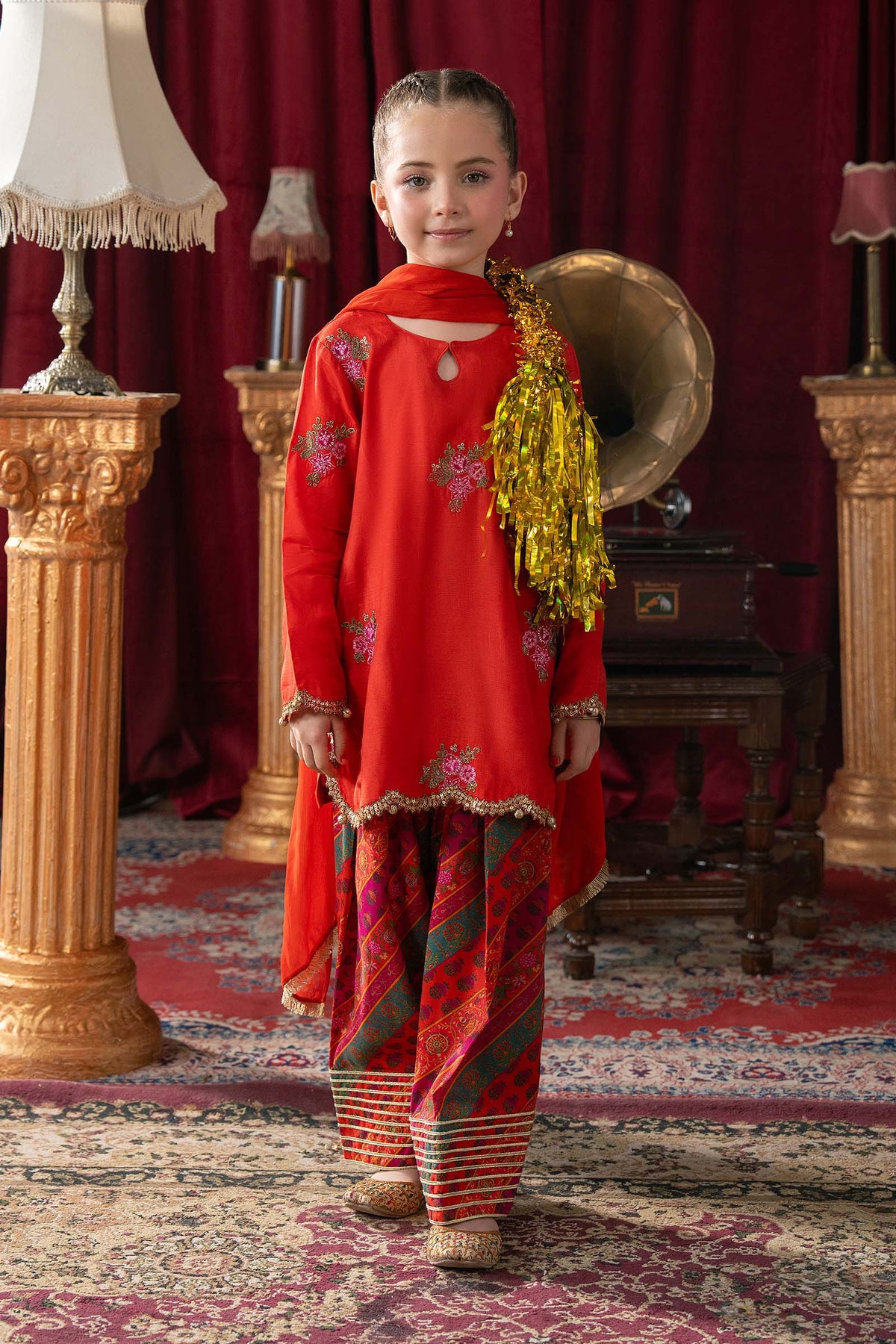 3 Piece Embroidered Raw Silk Suit