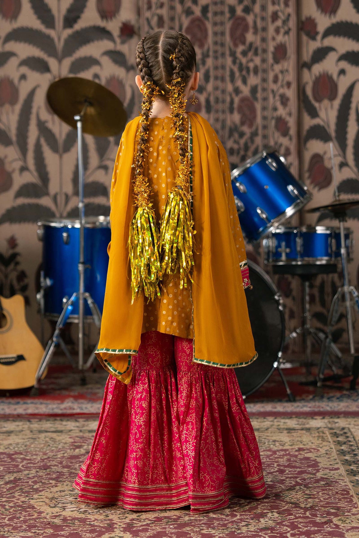 3 Piece Embroidered Raw Silk Suit