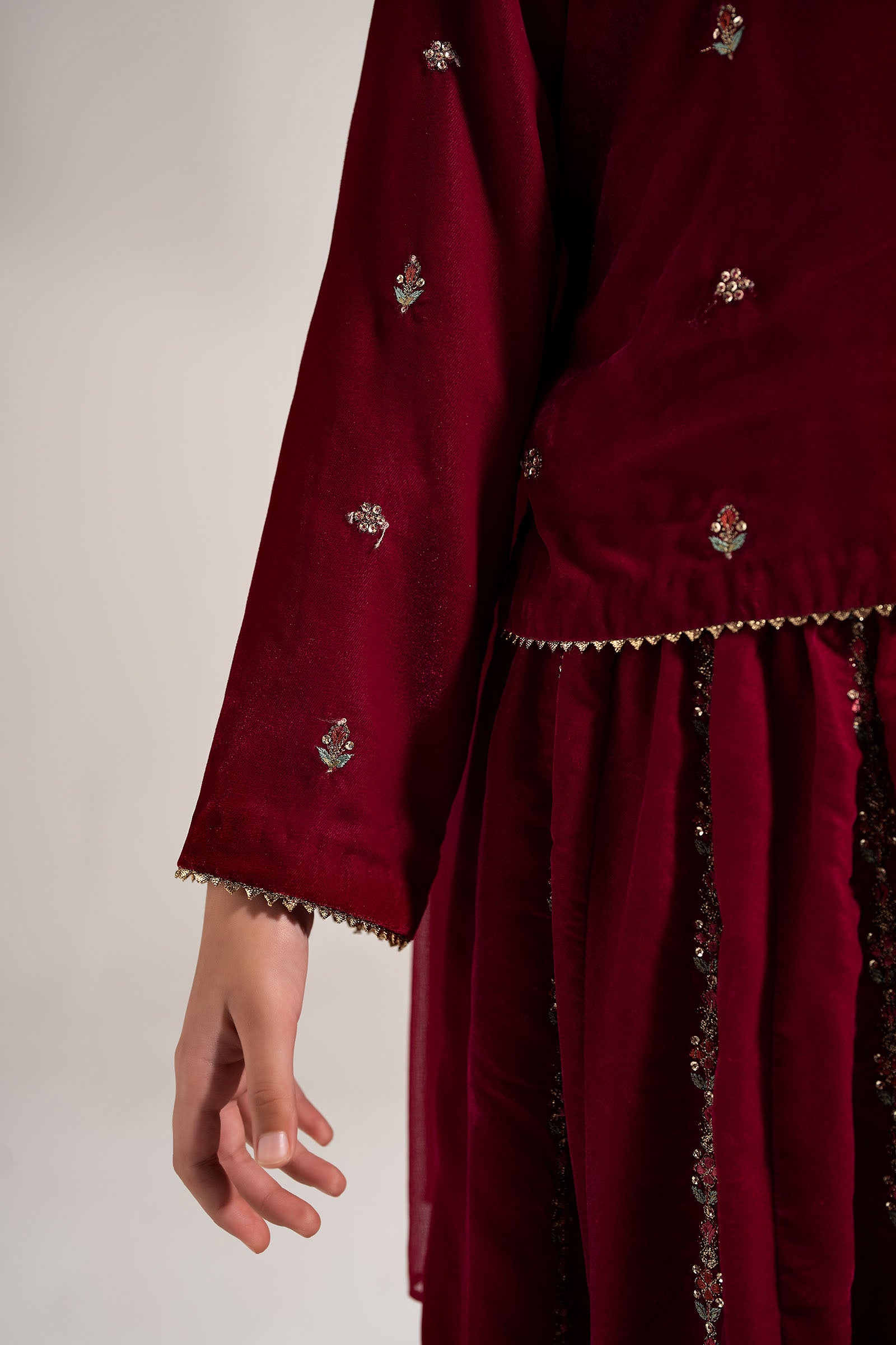 3 Piece Embroidered Velvet Suit