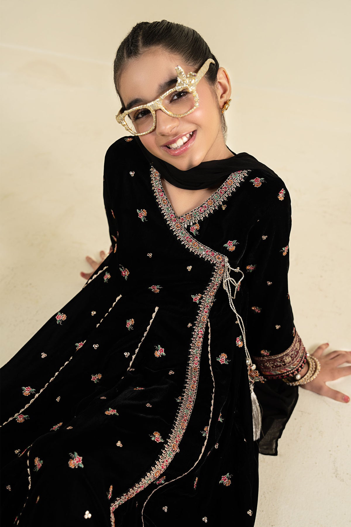 3 Piece Embroidered Velvet Suit