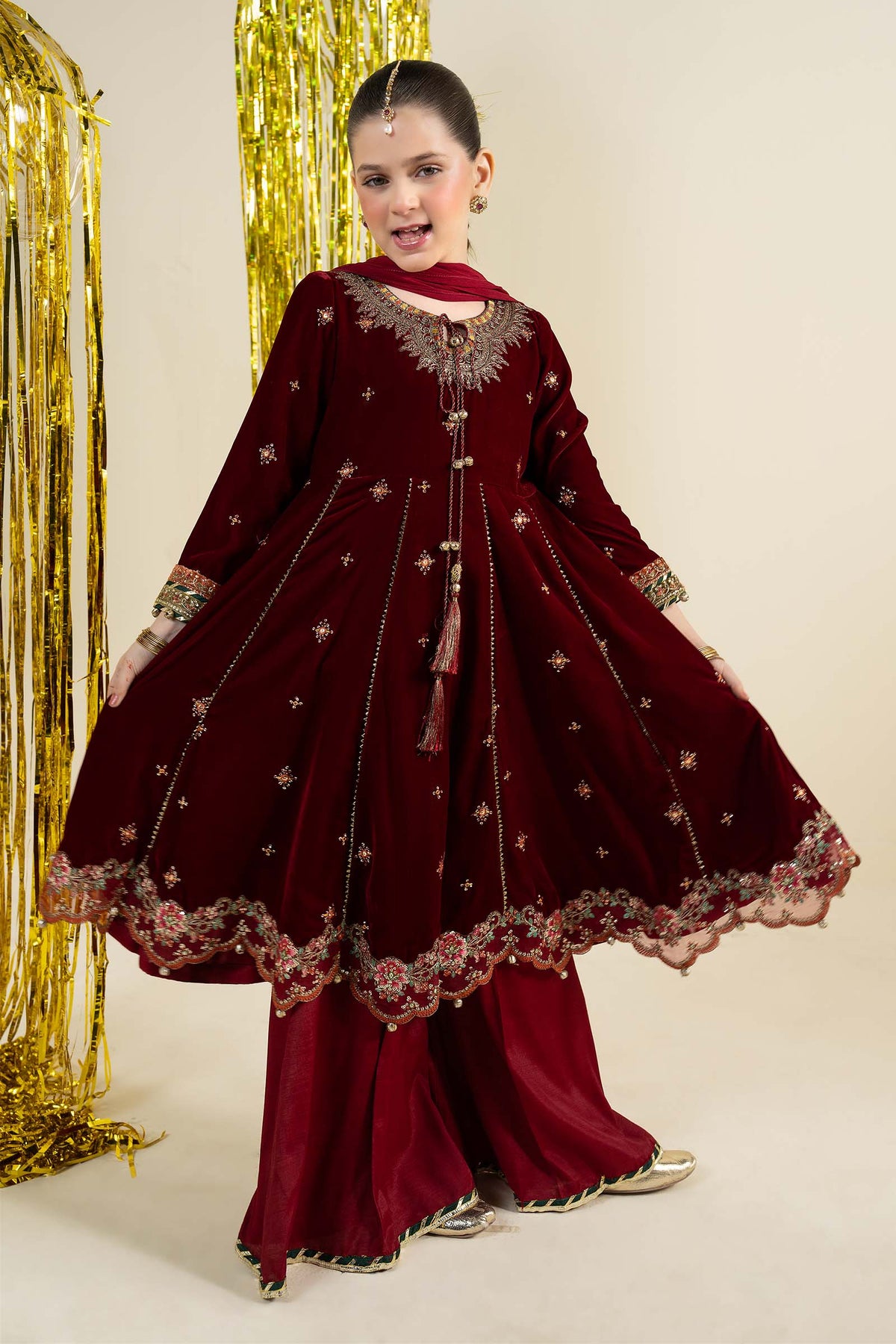 3 Piece Embroidered Velvet Suit