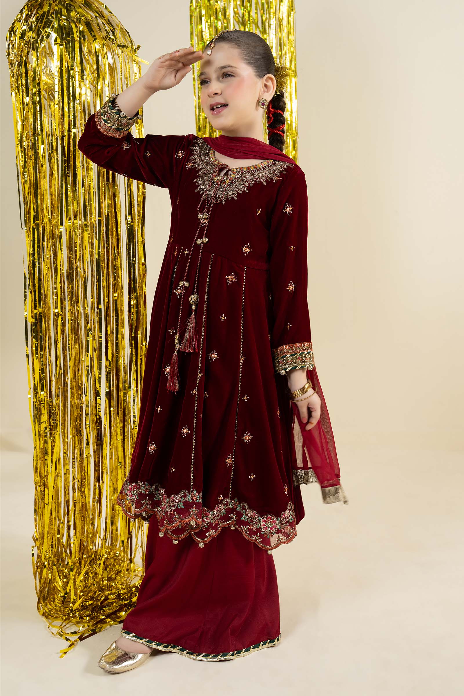 3 Piece Embroidered Velvet Suit