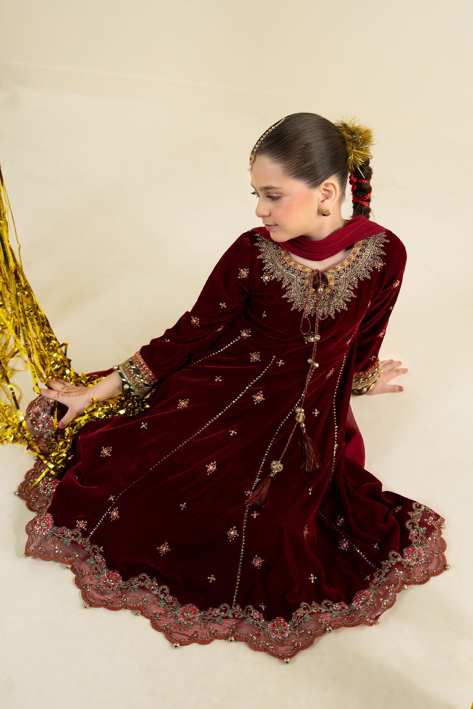 3 Piece Embroidered Velvet Suit
