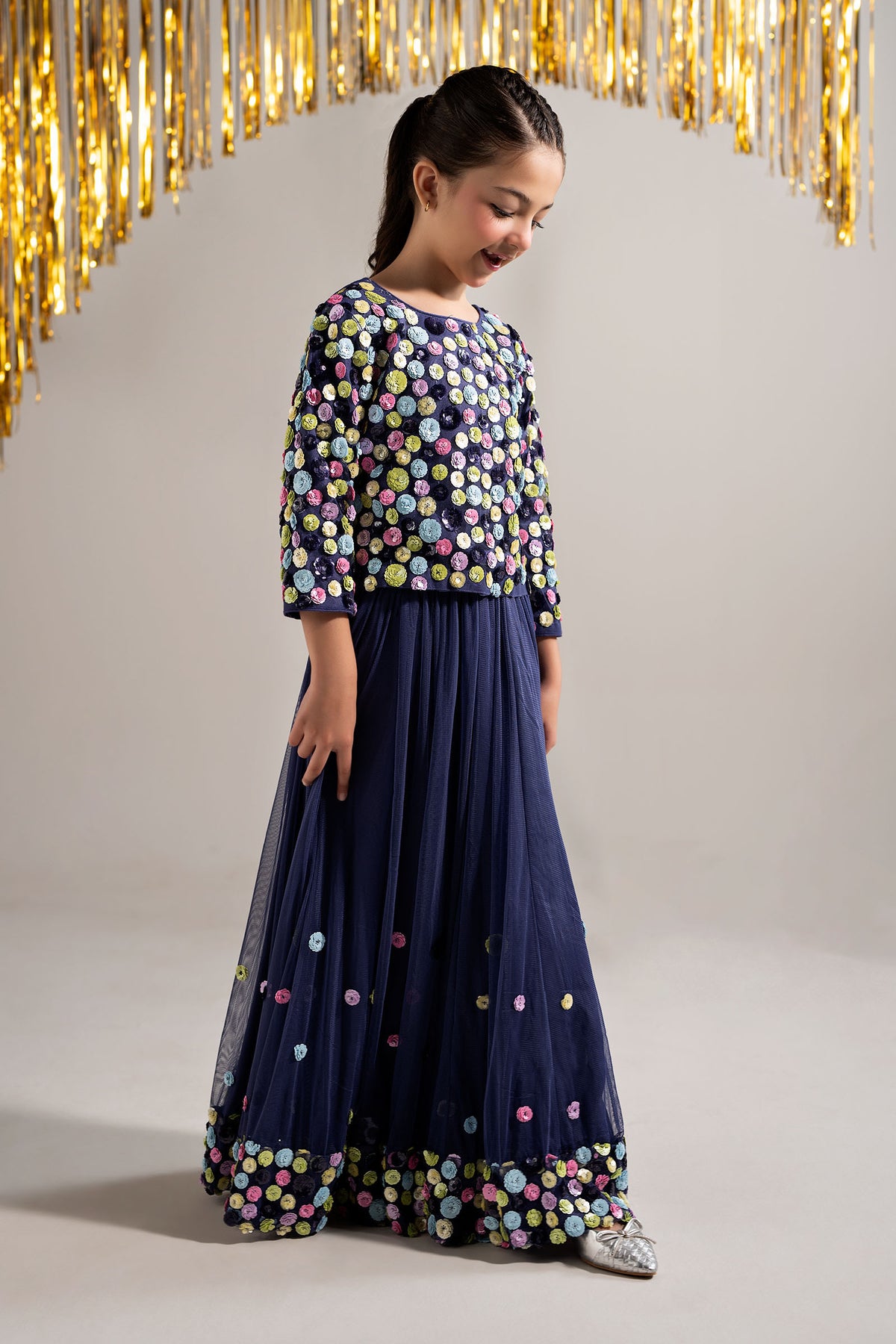 2 Piece Embroidered Net Suit