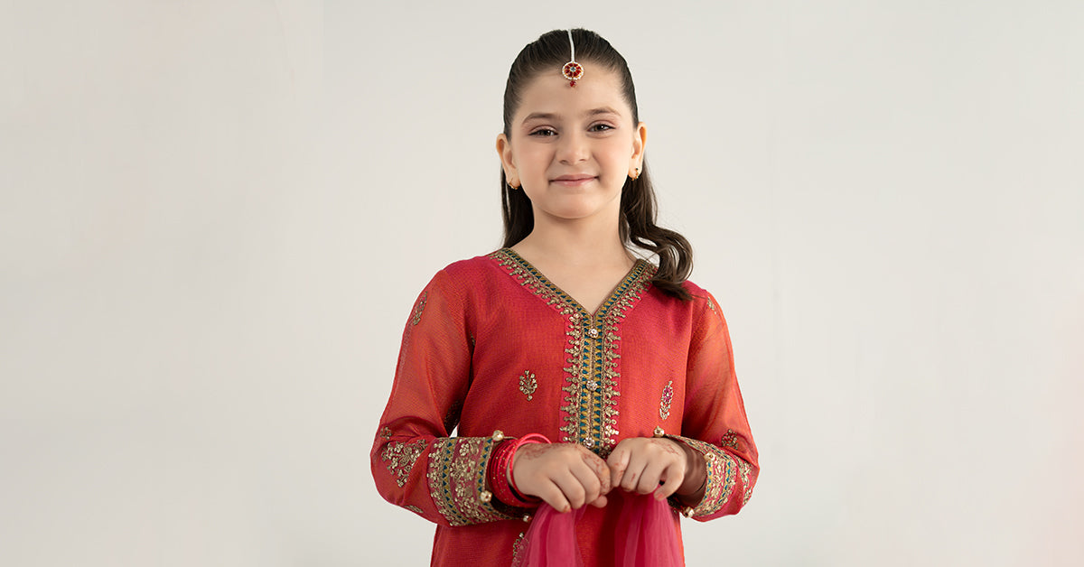 3 Piece Embroidered Khadi Net Suit