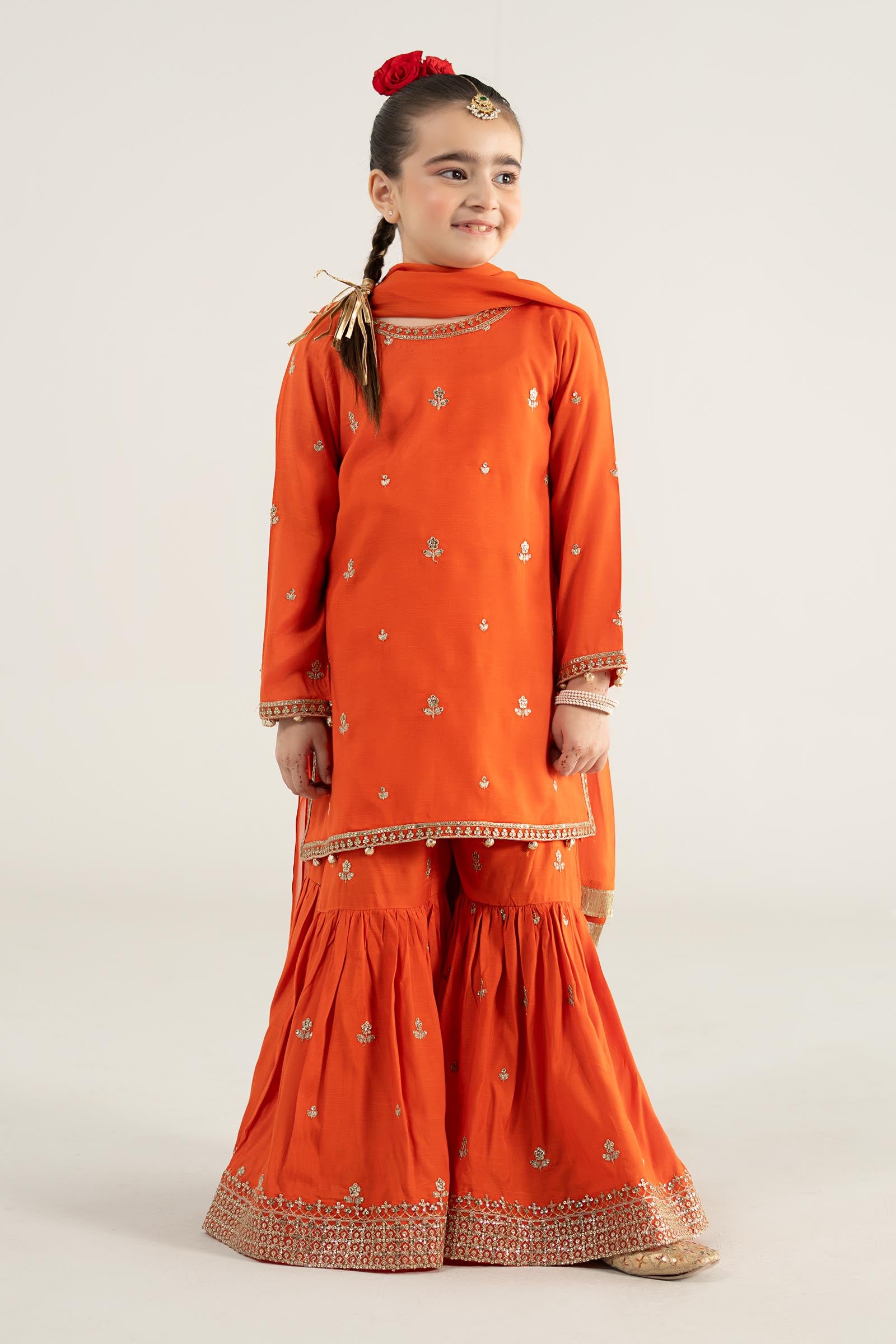 3 Piece Embroidered Raw Silk Suit