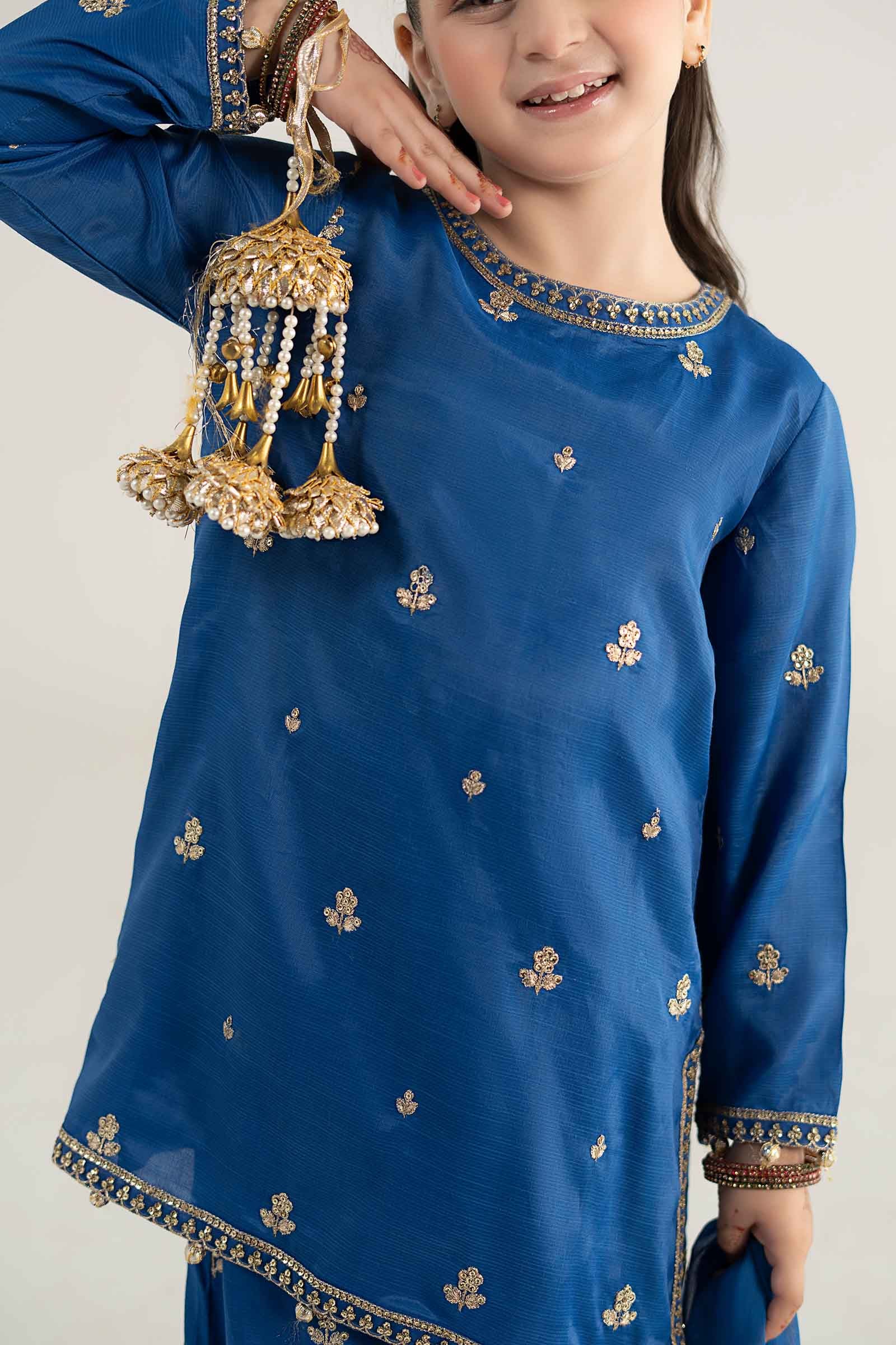 3 Piece Embroidered Raw Silk Suit