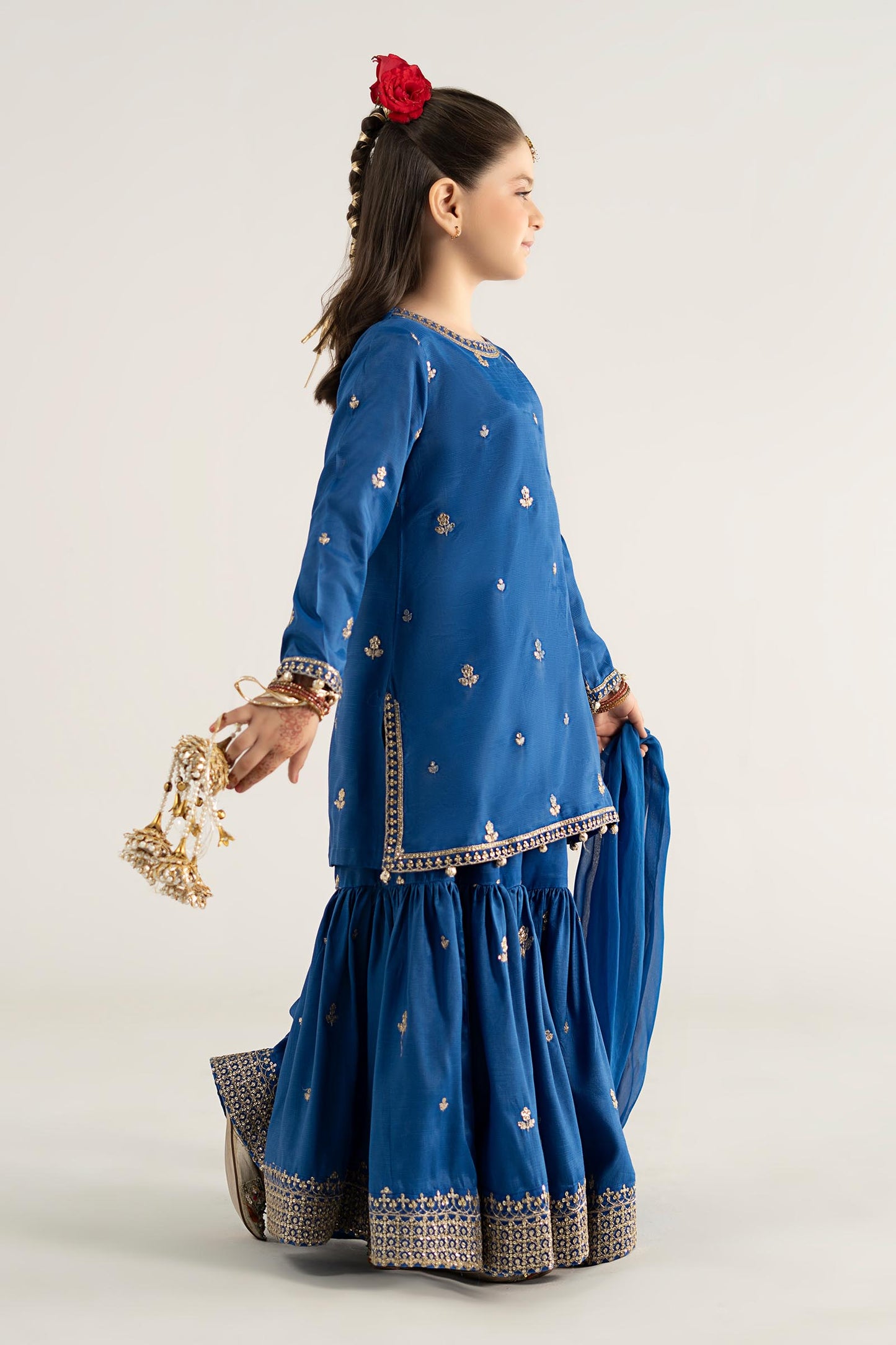 3 Piece Embroidered Raw Silk Suit