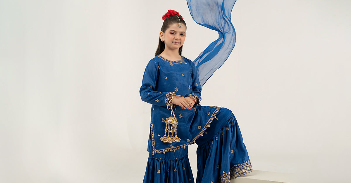 3 Piece Embroidered Raw Silk Suit | MKS-EA25-30