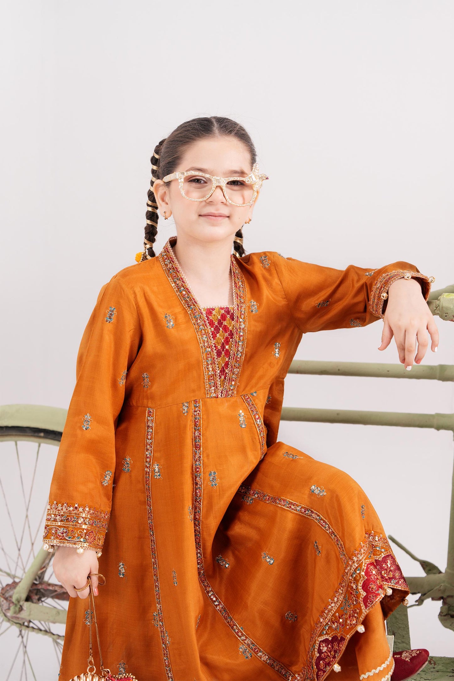 3 Piece Embroidered Raw Silk Suit