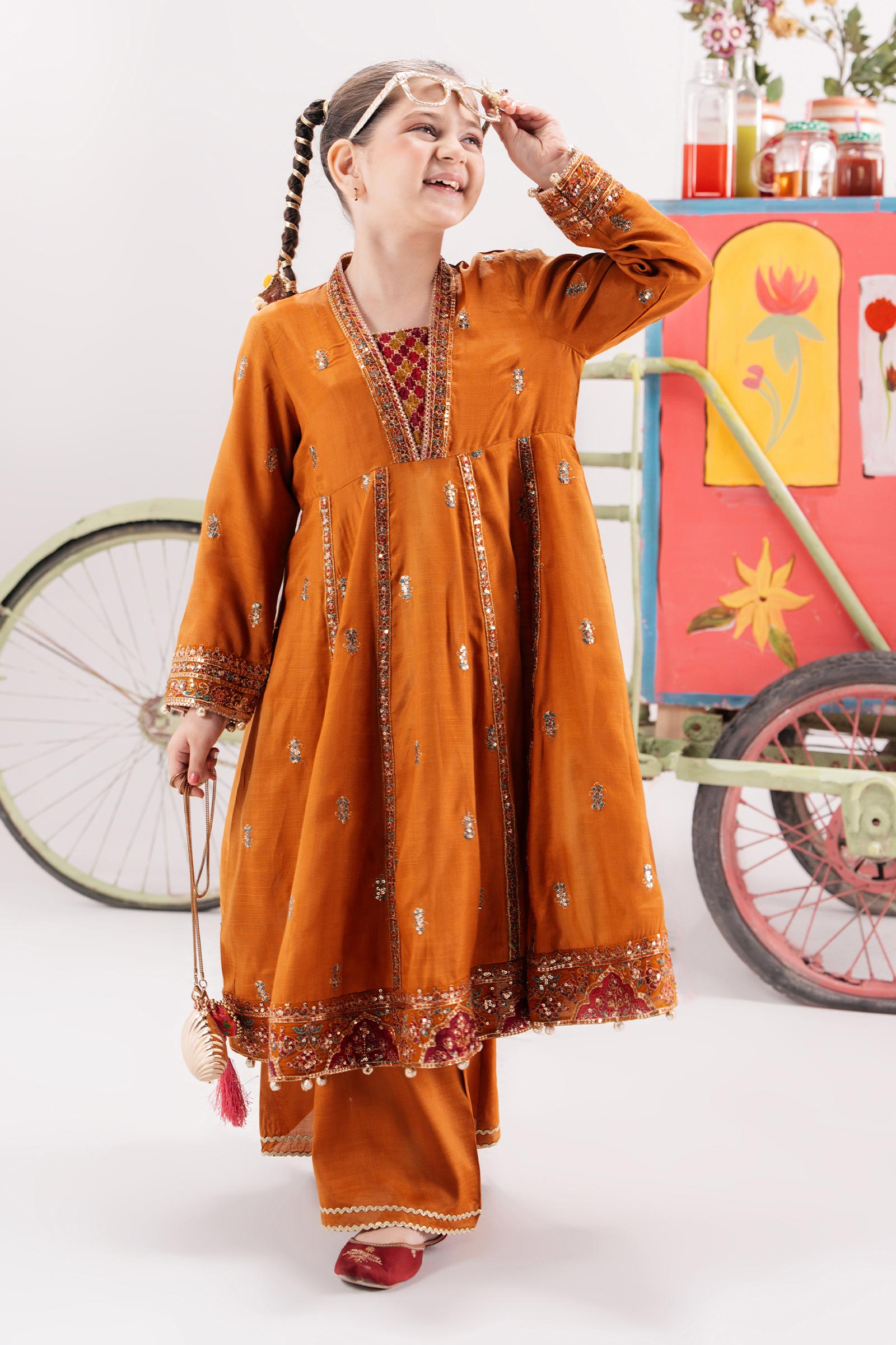 3 Piece Embroidered Raw Silk Suit