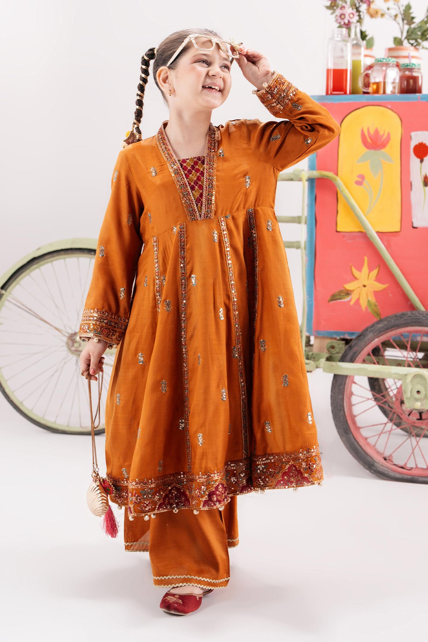 3 Piece Embroidered Raw Silk Suit