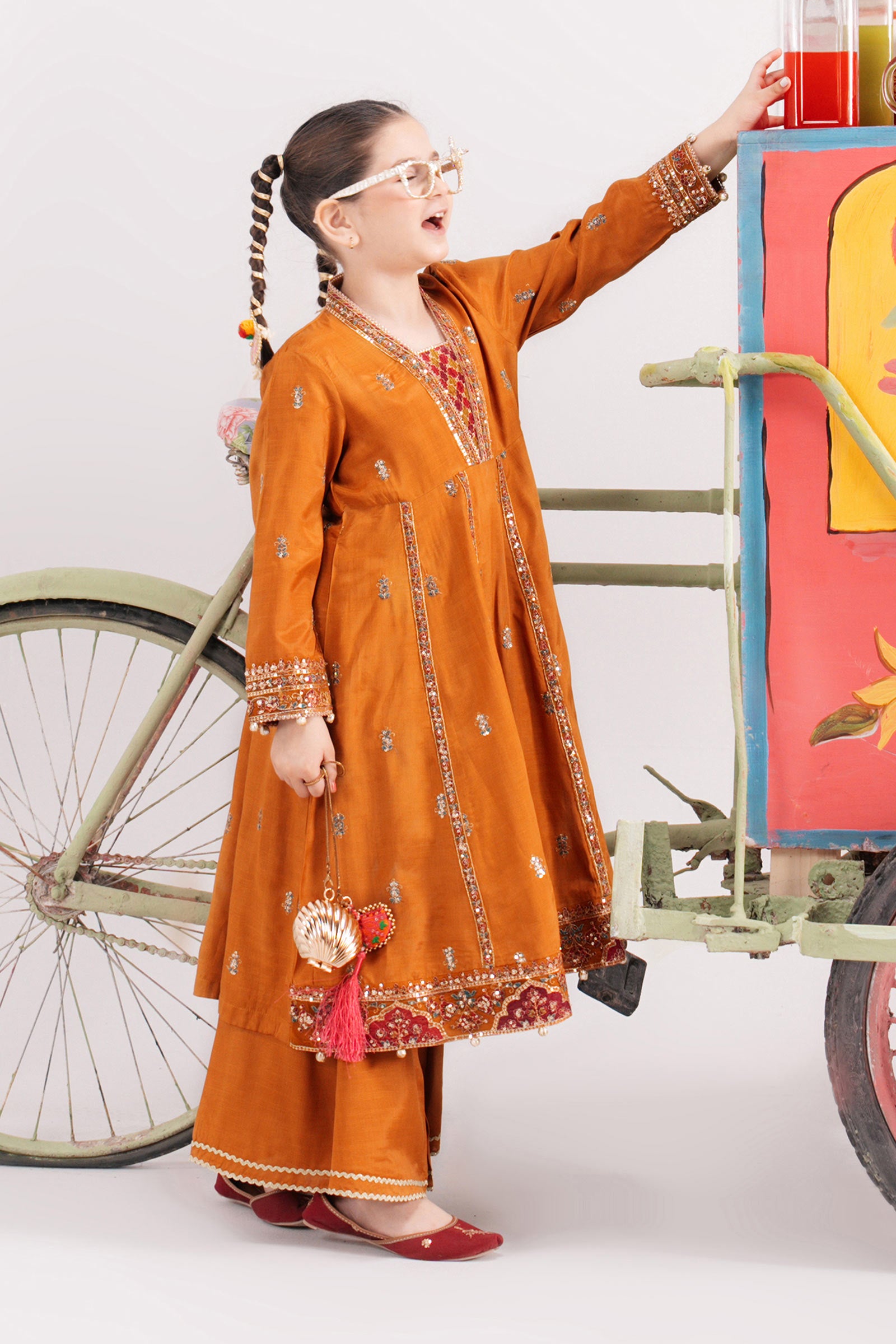 3 Piece Embroidered Raw Silk Suit