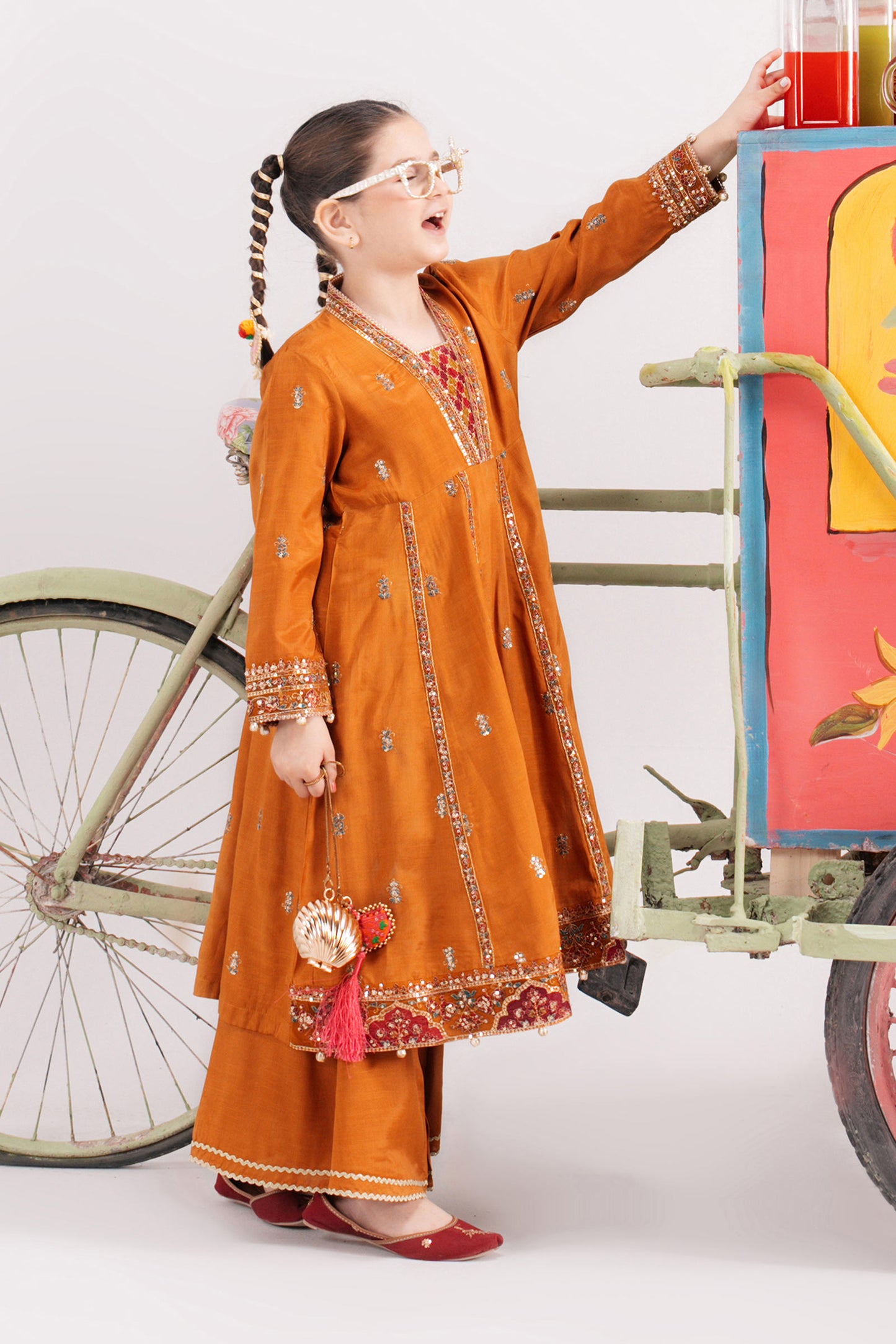 3 Piece Embroidered Raw Silk Suit