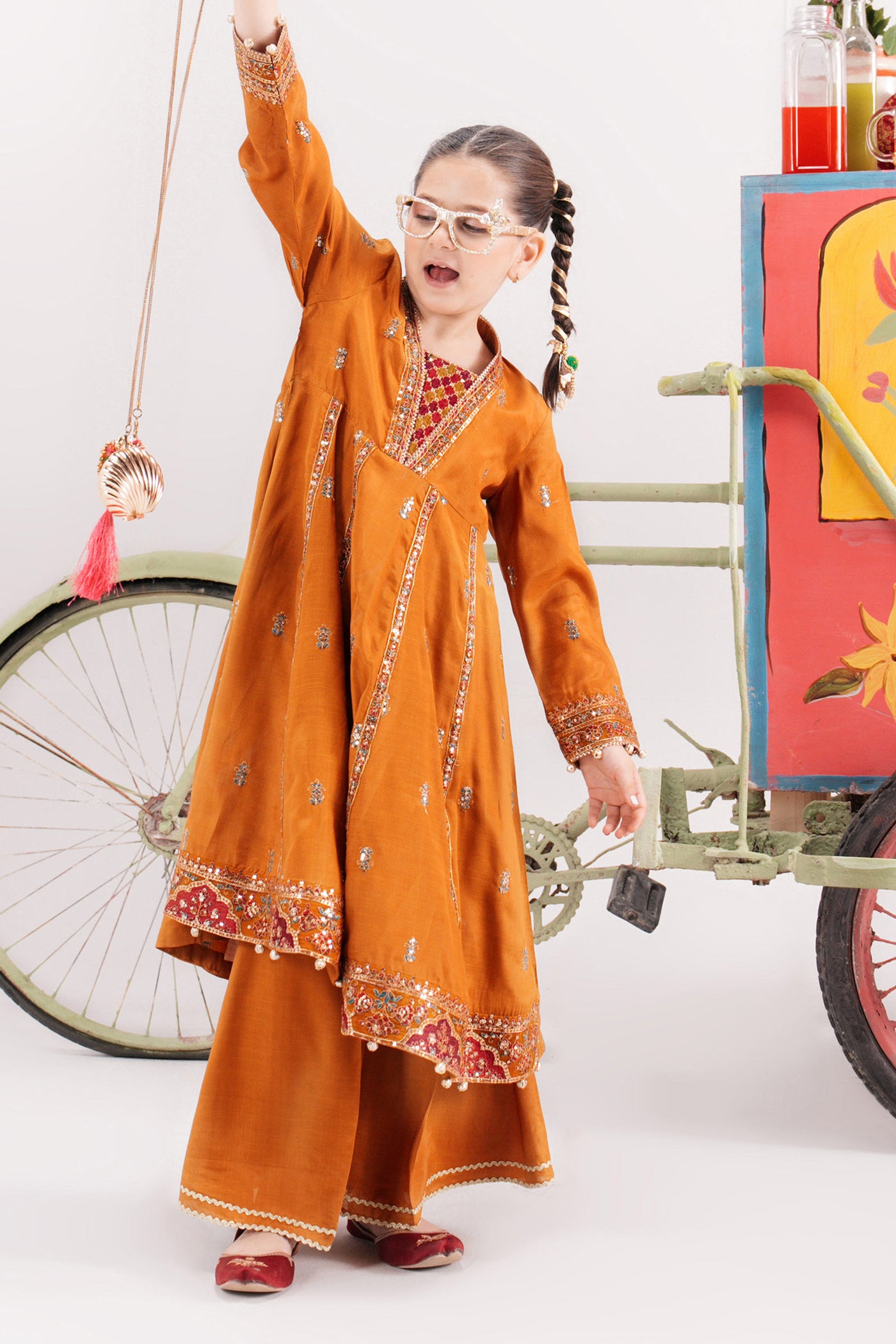 3 Piece Embroidered Raw Silk Suit | MKS-EA25-53