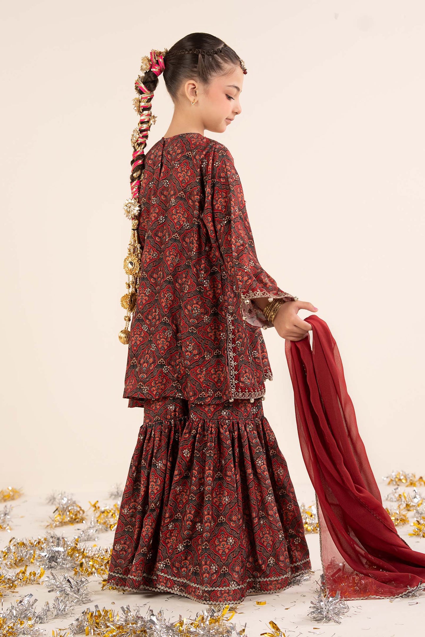 3 Piece Embroidered Raw Silk Suit