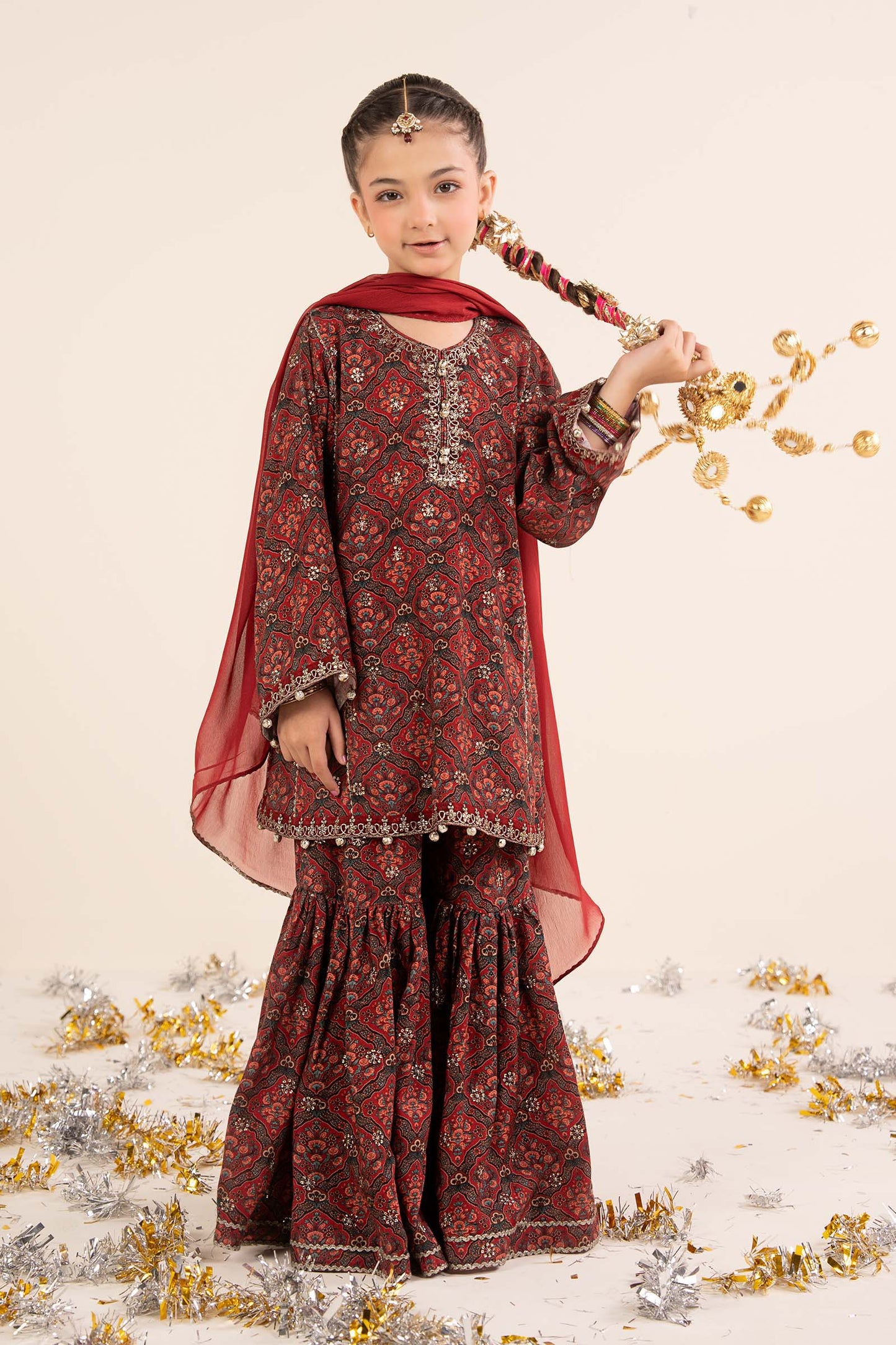 3 Piece Embroidered Raw Silk Suit