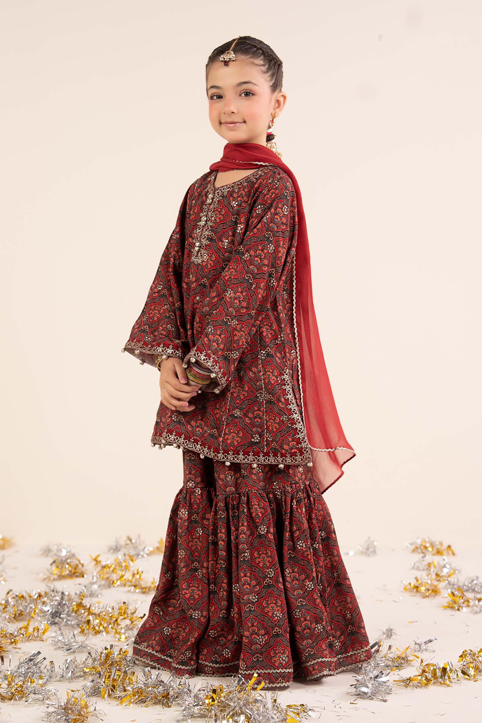 3 Piece Embroidered Raw Silk Suit