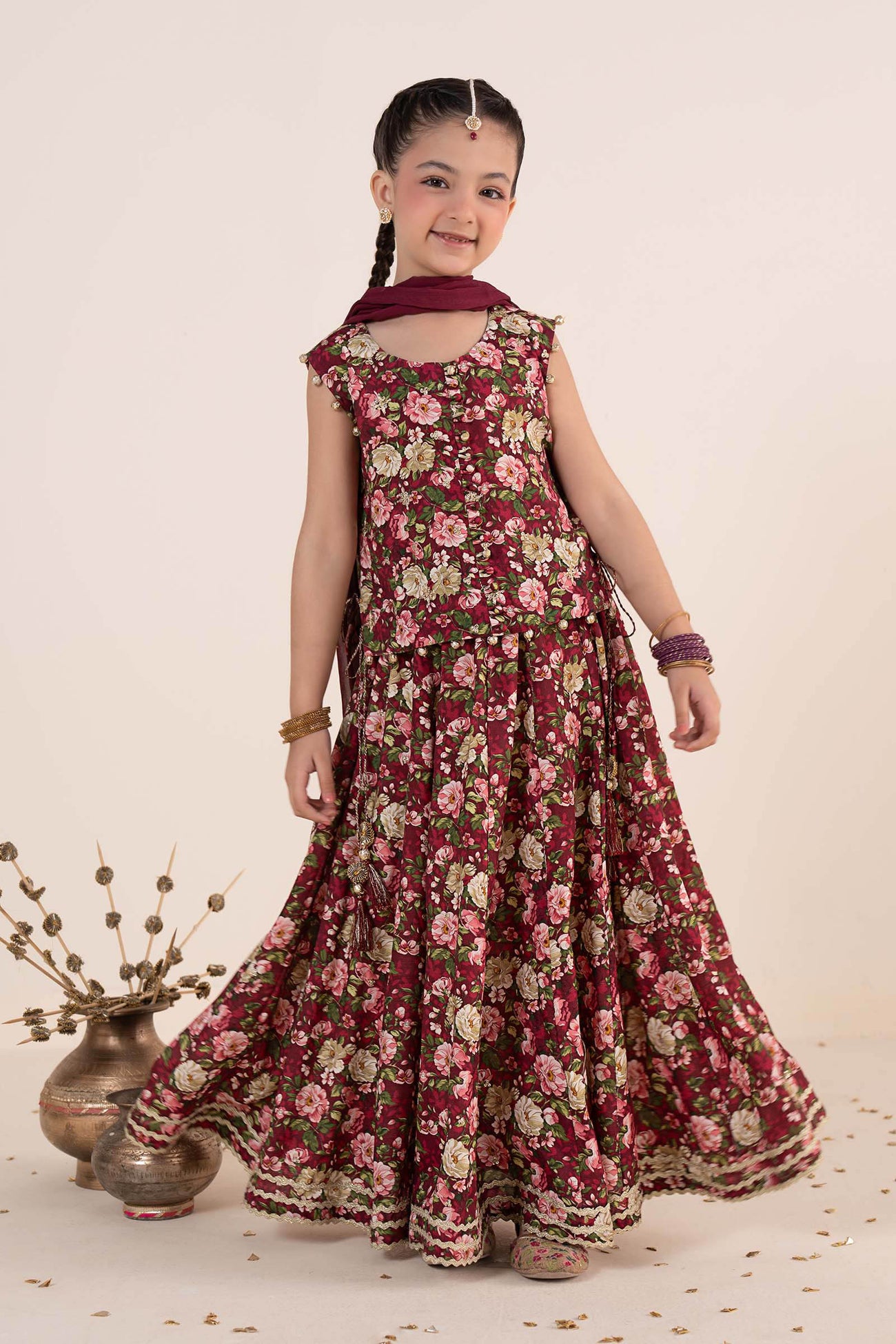 3 Piece Embroidered Raw Silk Suit
