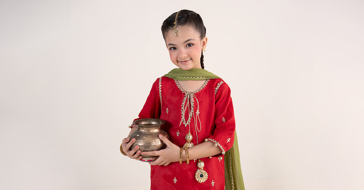 3 Piece Embroidered Raw Silk Suit