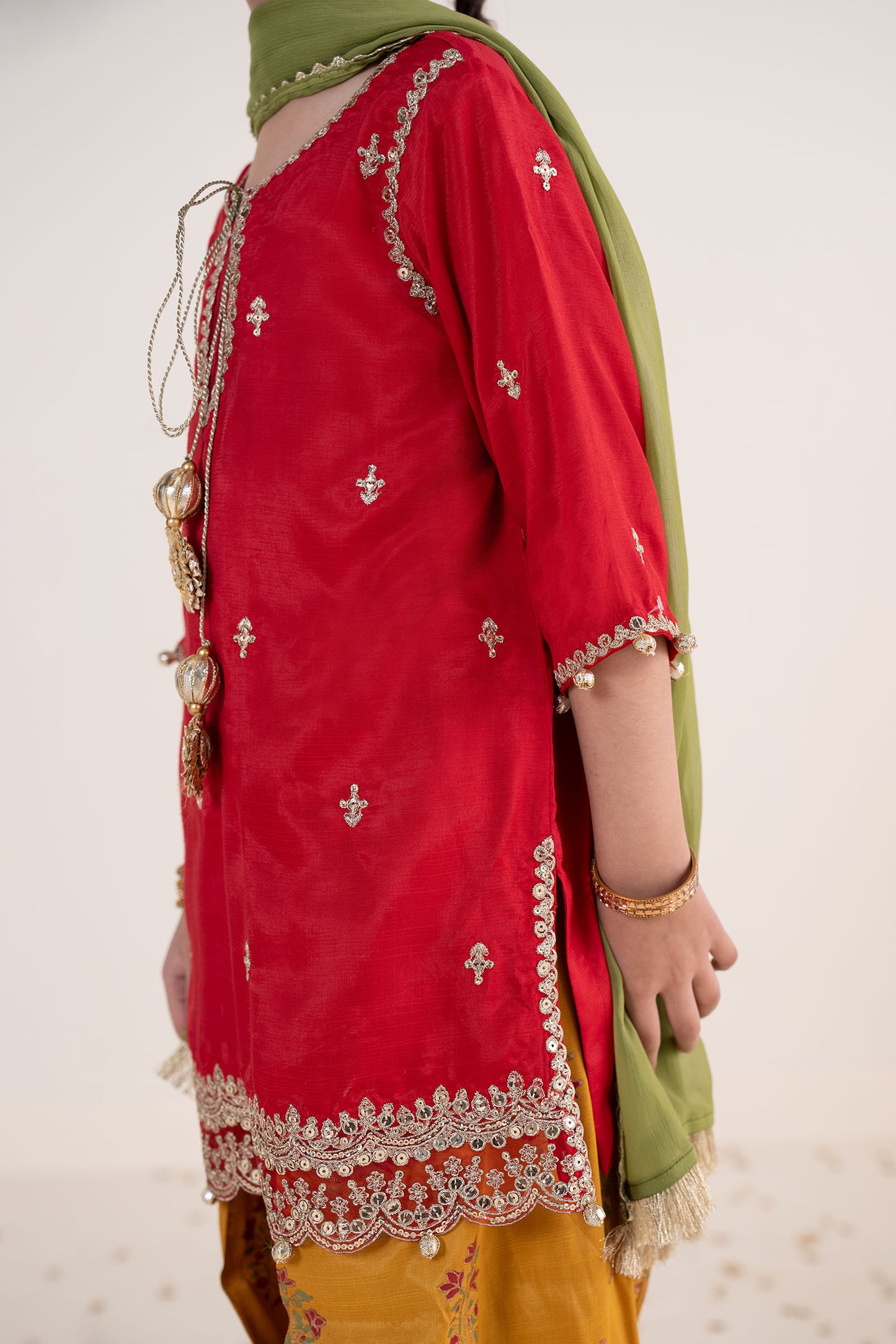 3 Piece Embroidered Raw Silk Suit