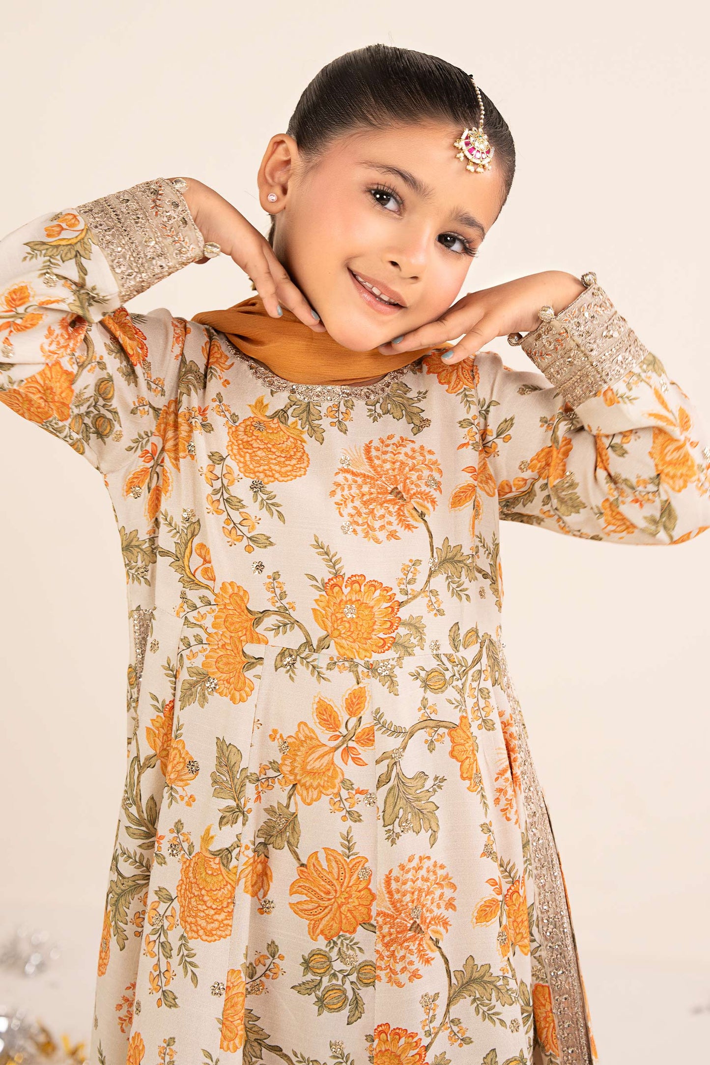 3 Piece Embroidered Raw Silk Suit