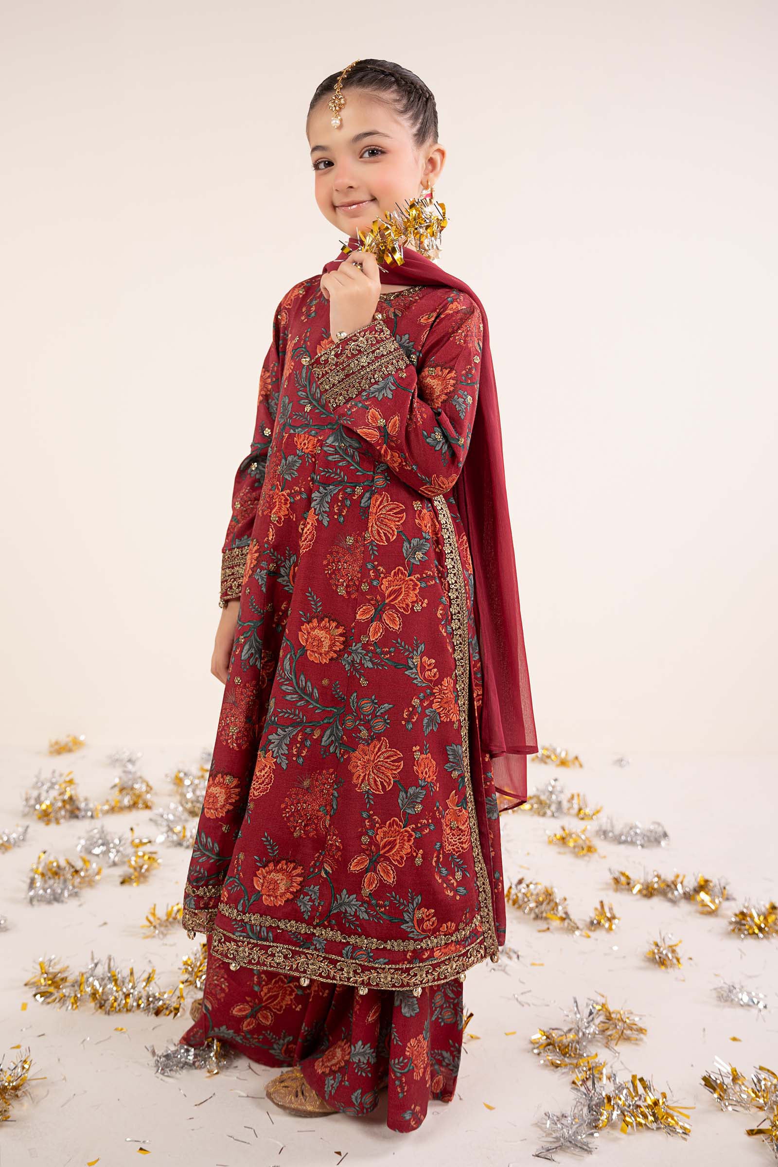 3 Piece Embroidered Raw Silk Suit