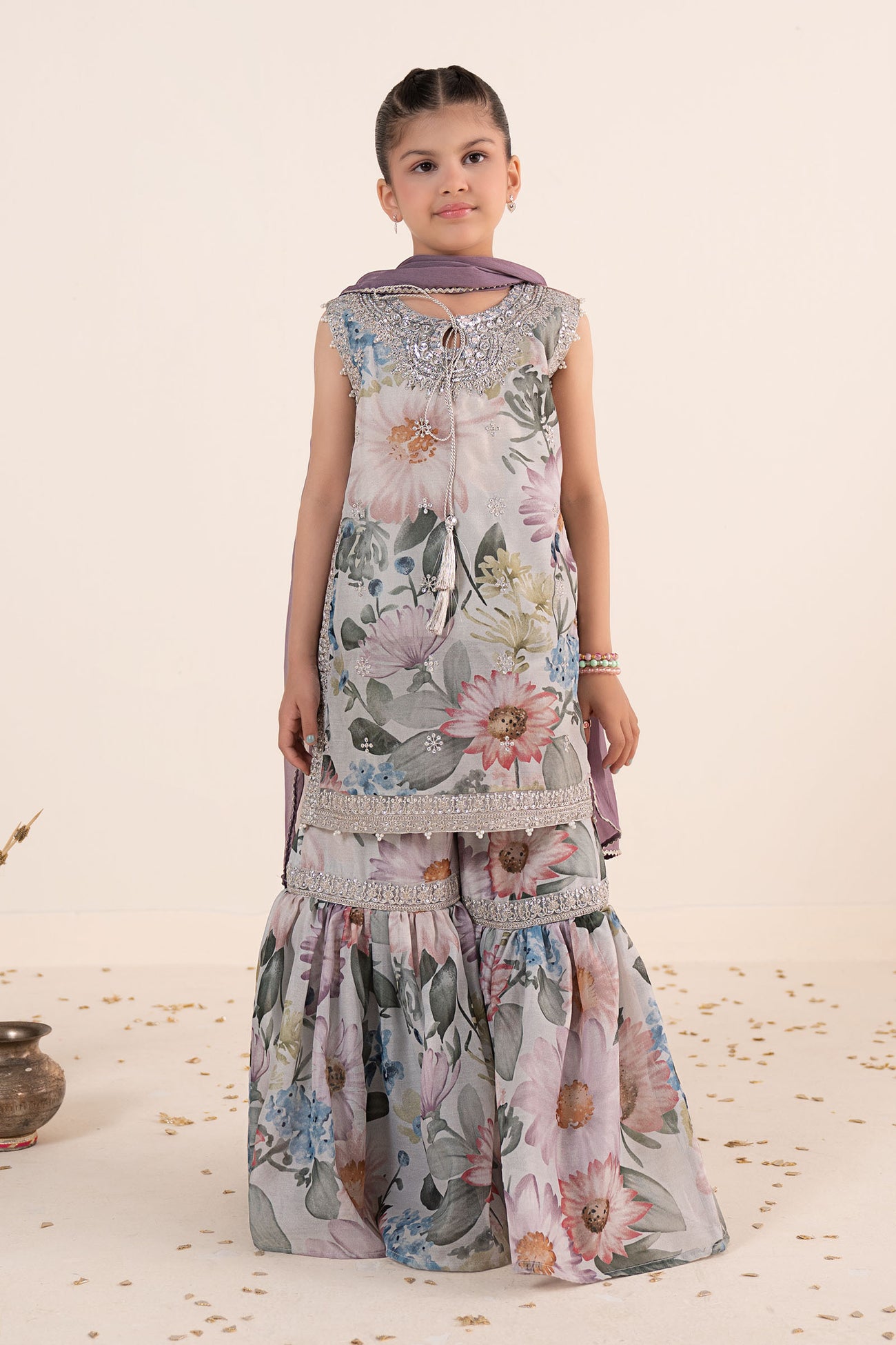 3 Piece Embroidered Paper Cotton Suit